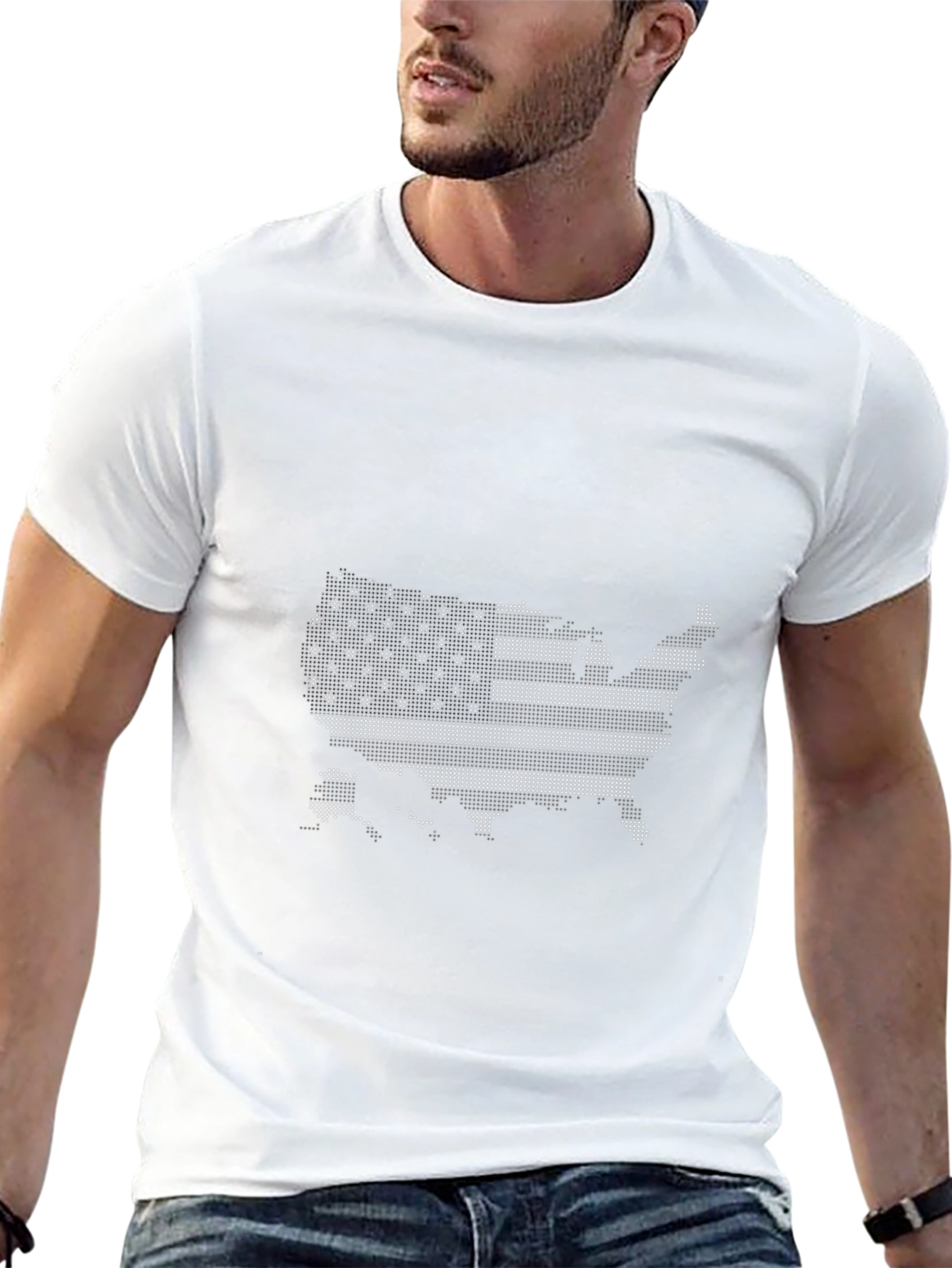 USA Flag Map Graphic Black T-Shirt