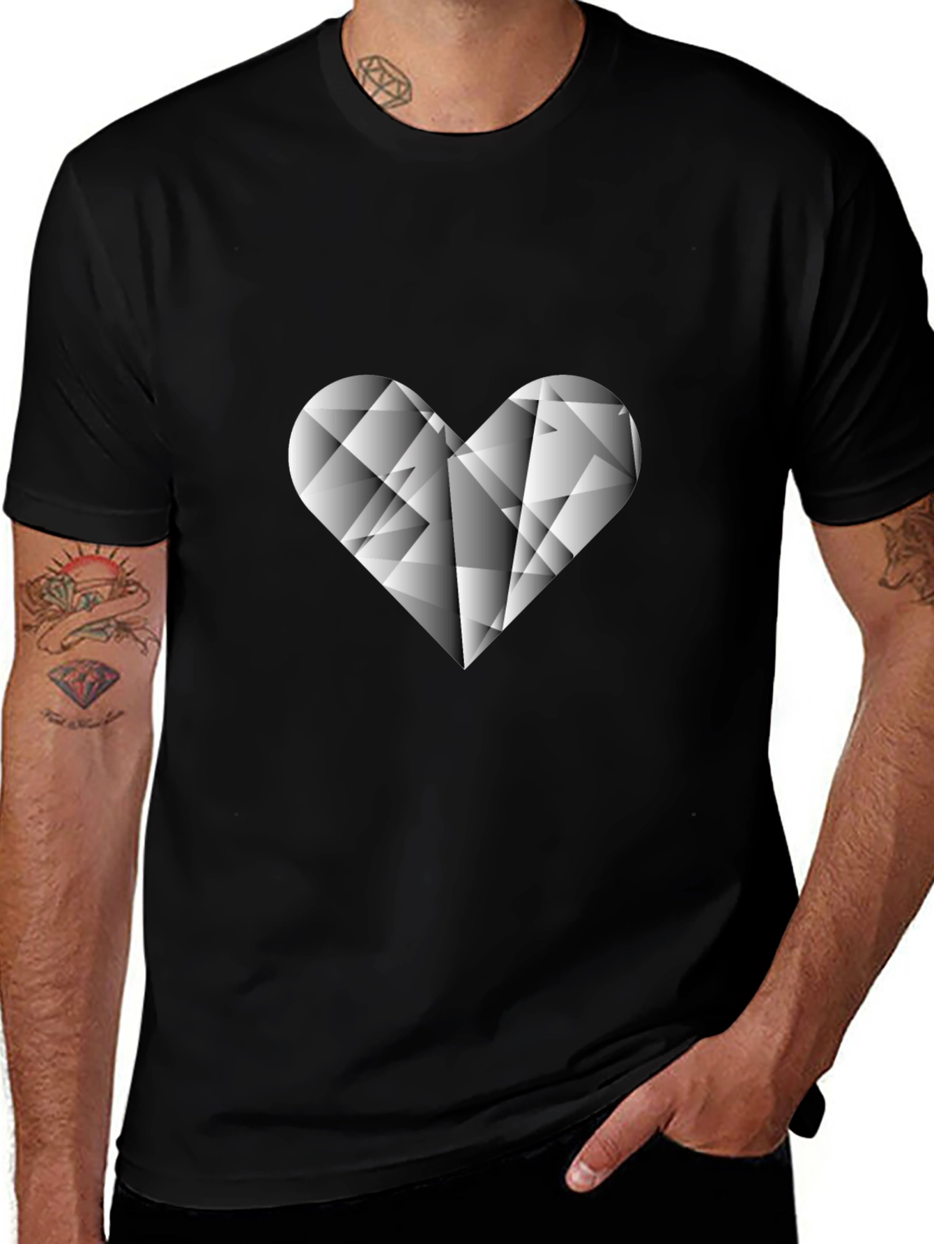Geometric Heart Graphic Tee - Stylish Black T-Shirt