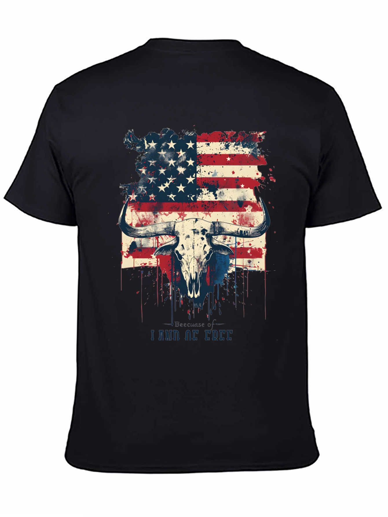 American Flag Bull Skull Graphic T-Shirt