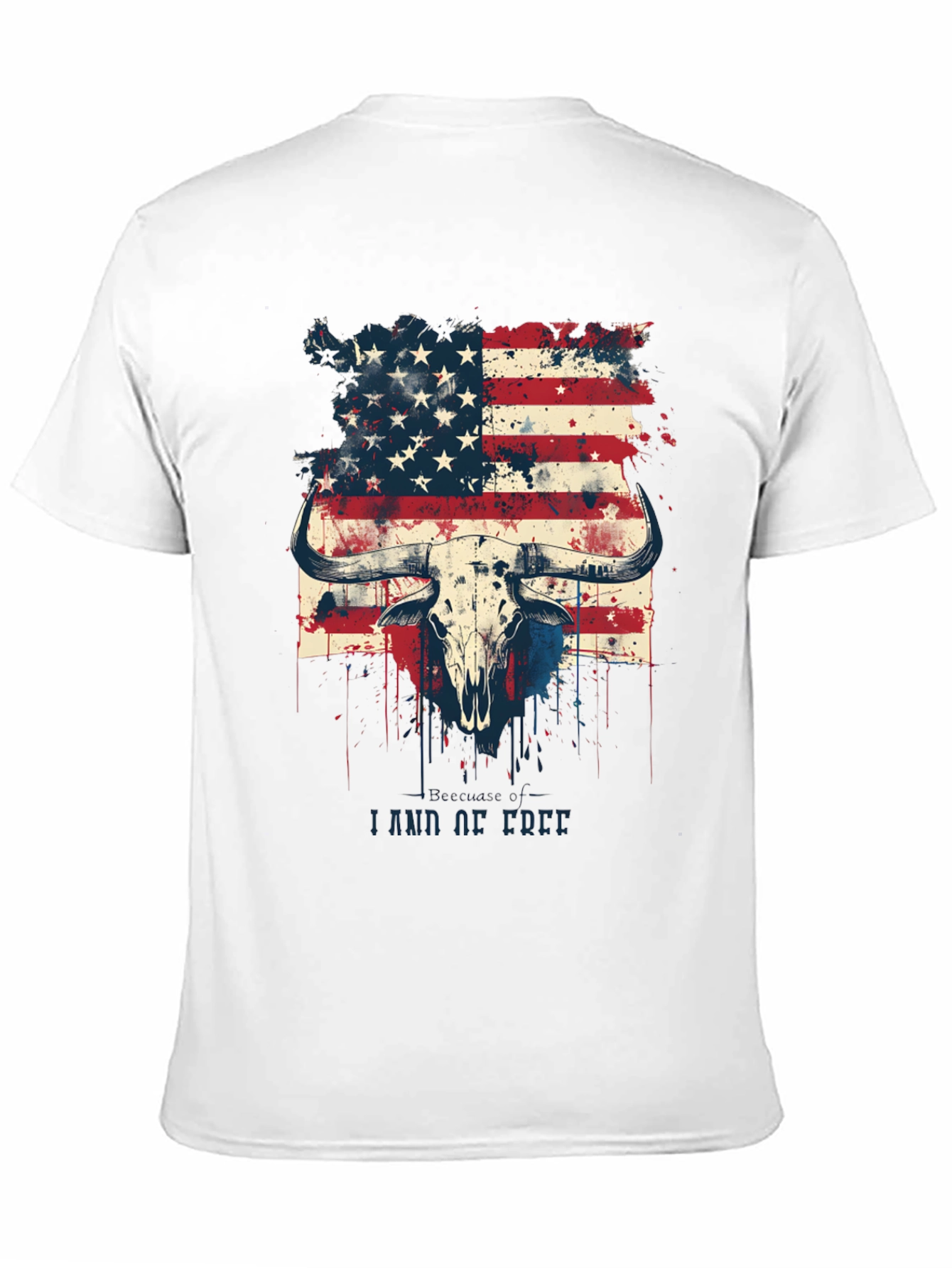 American Flag Bull Skull Graphic T-Shirt