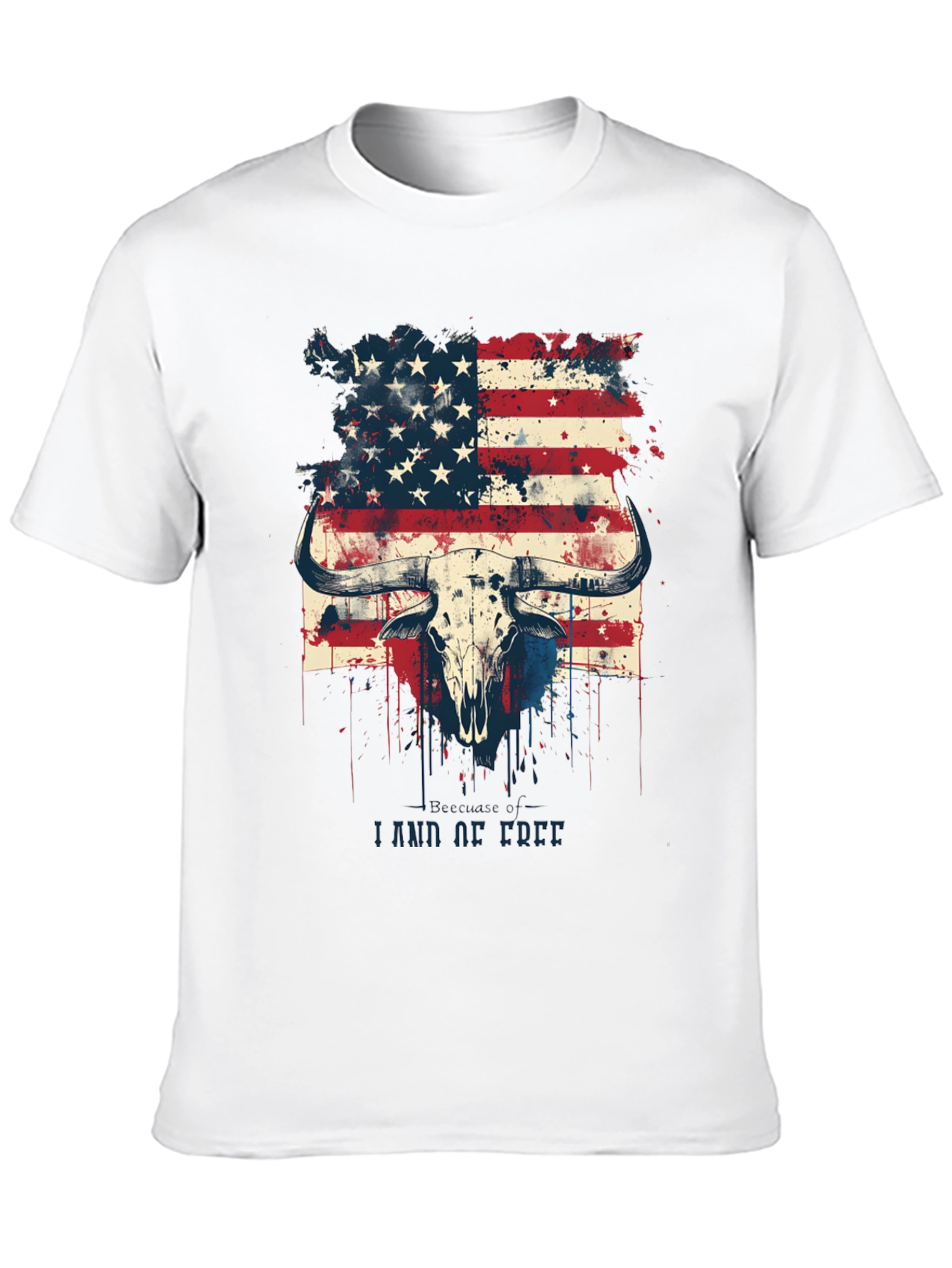 American Flag Bull Skull Graphic T-Shirt