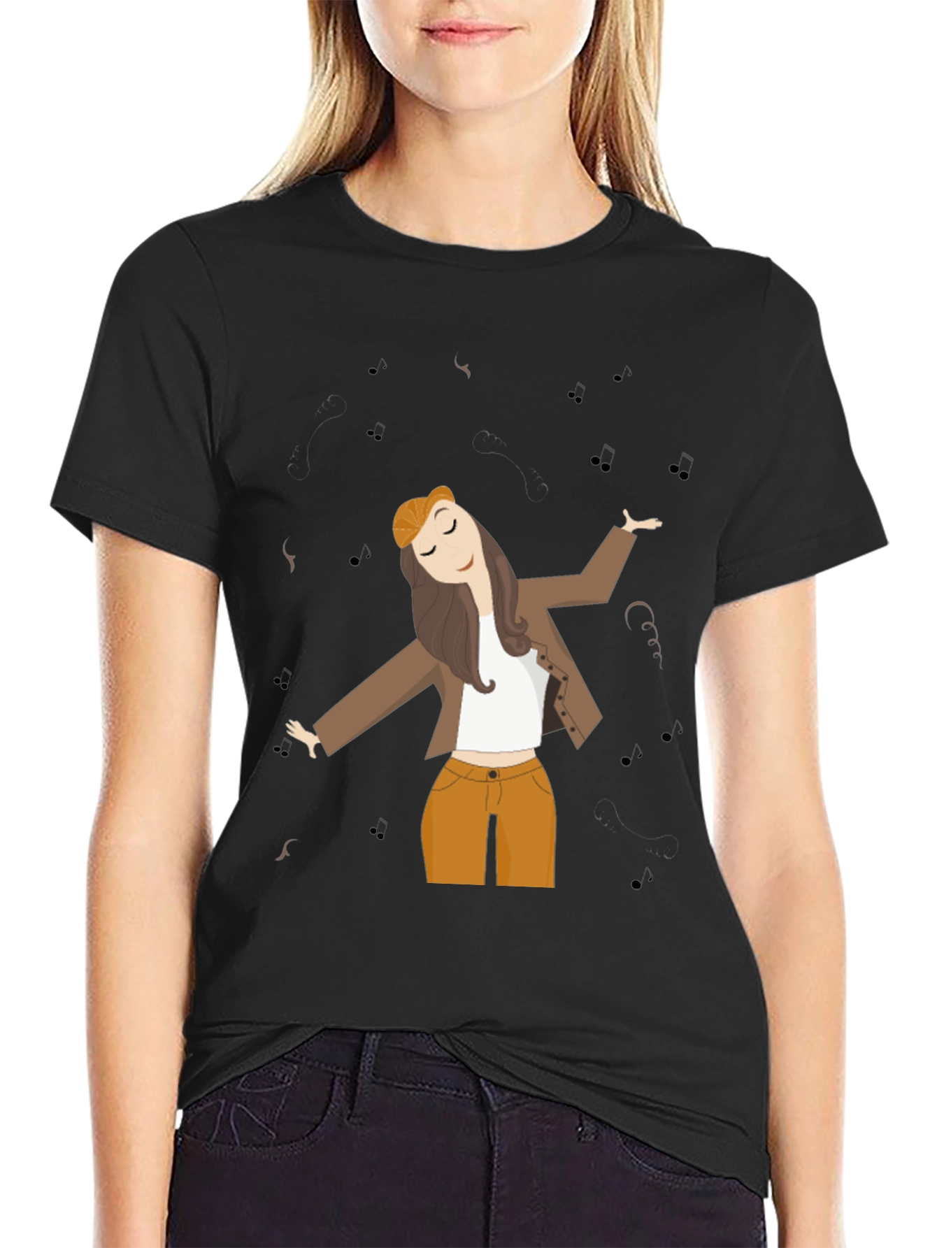Dancing Woman Graphic Tee - Black Cotton Comfort