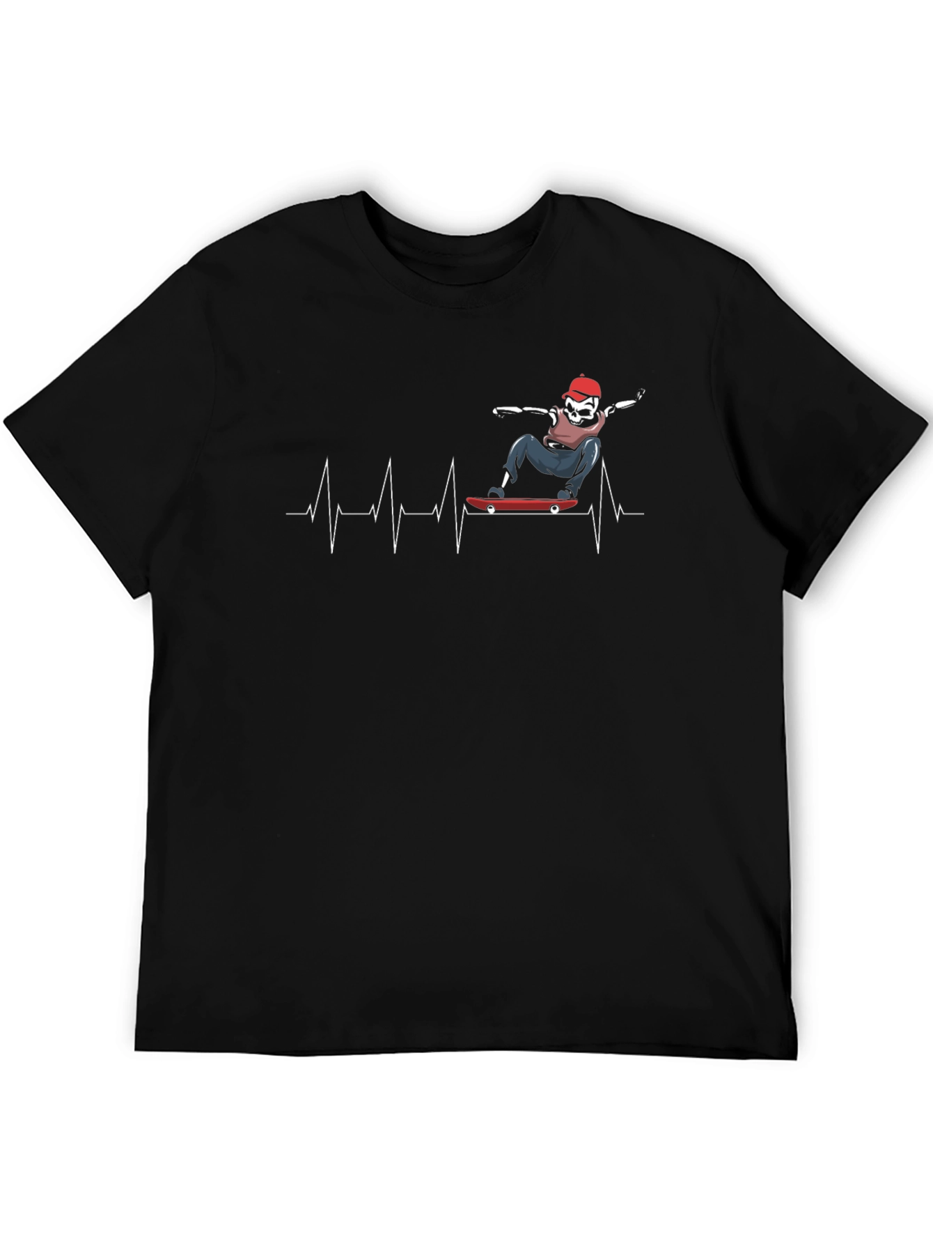 Skateboarding Skeleton Heartbeat Graphic Tee