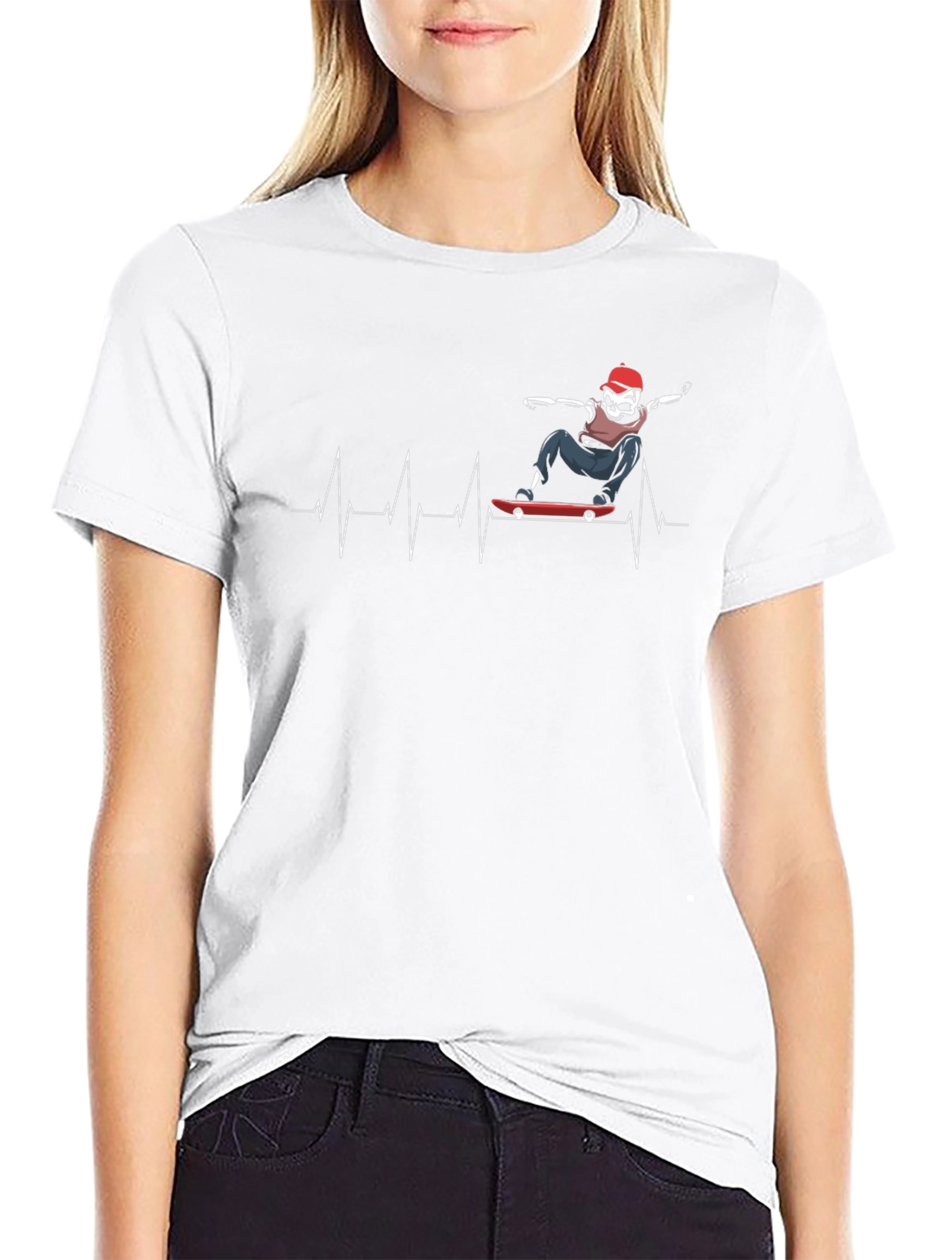 Skateboarding Skeleton Heartbeat Graphic Tee