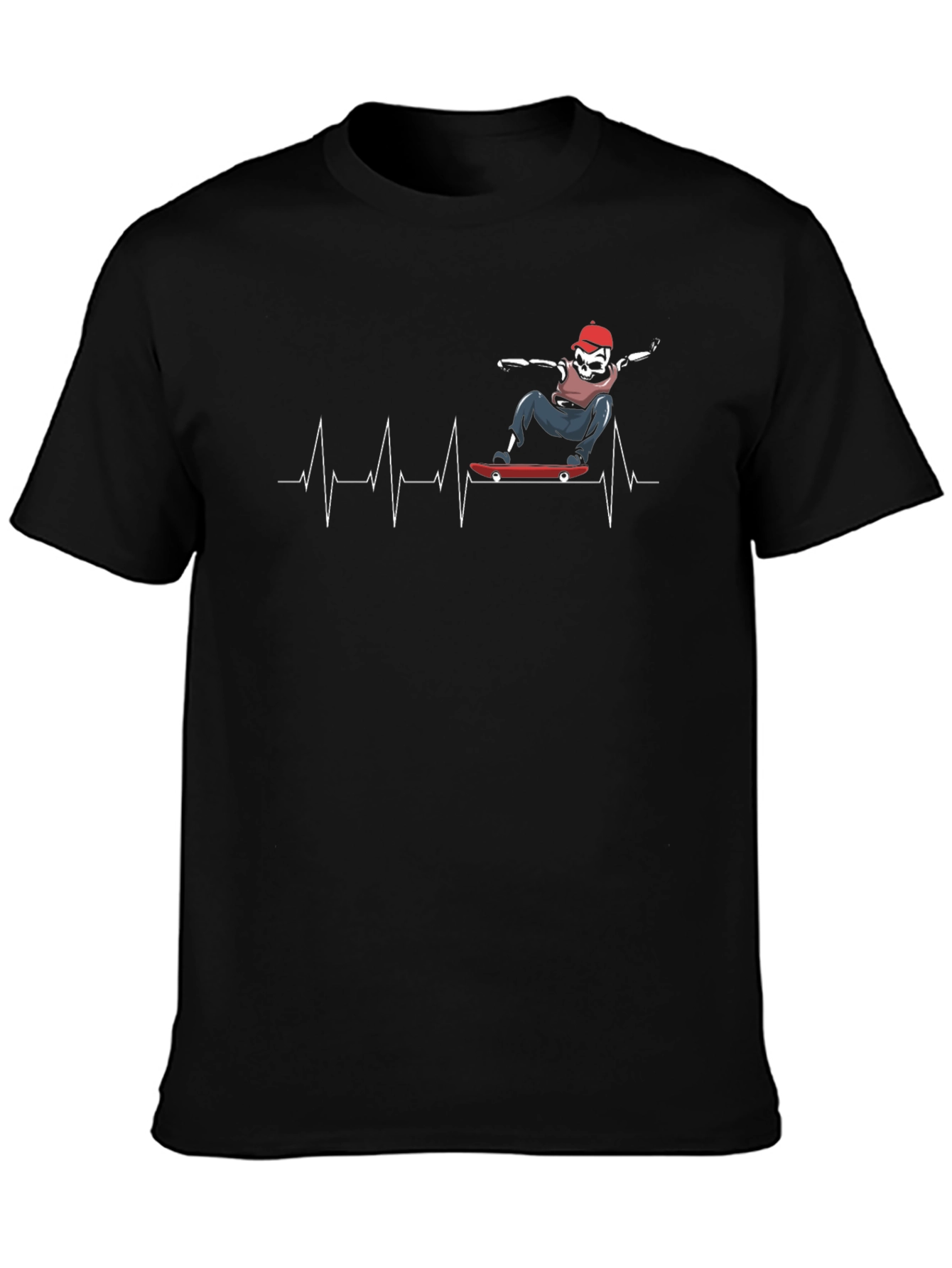 Skateboarding Skeleton Heartbeat Graphic Tee