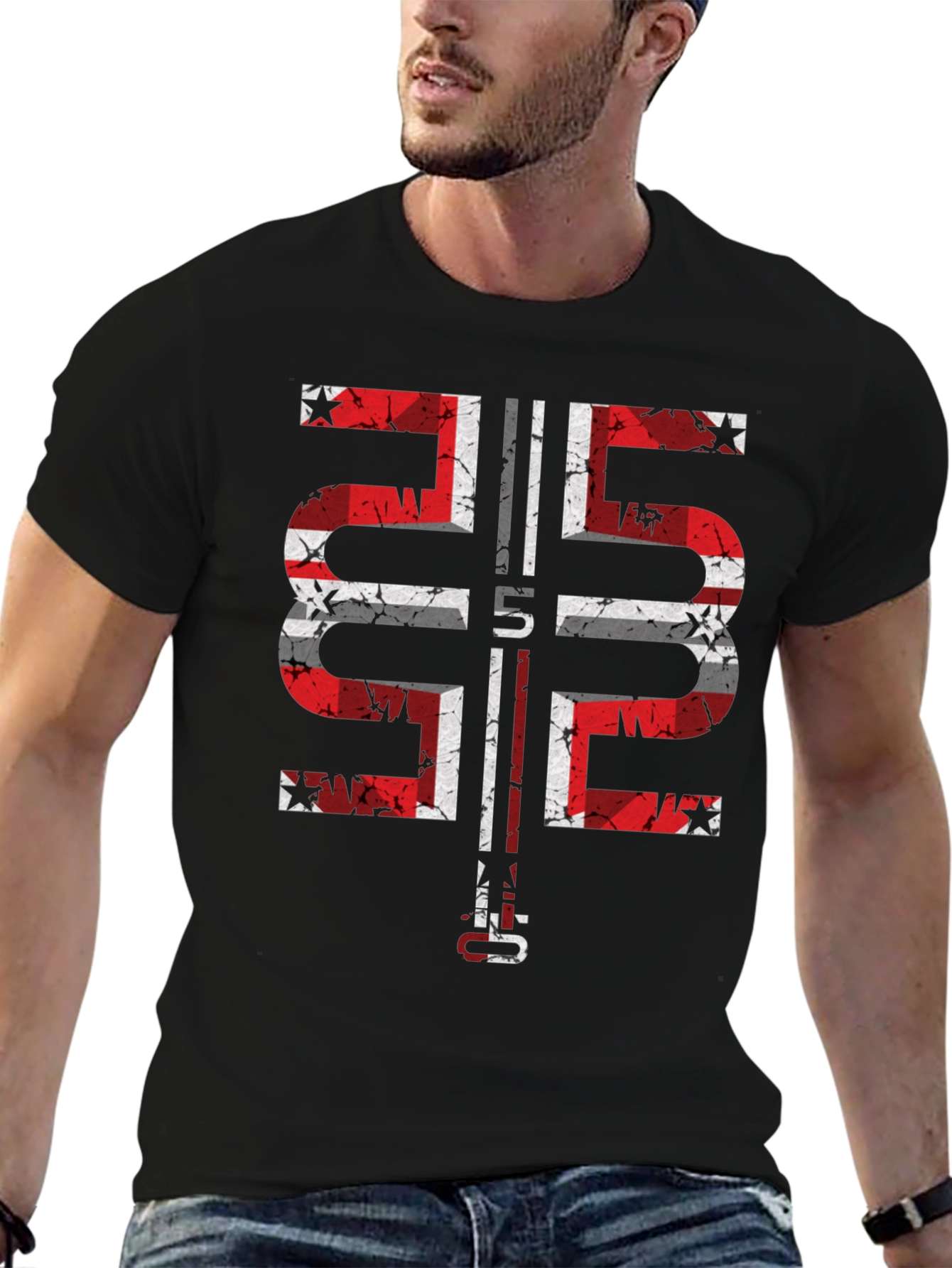 Distressed Flag Graphic Black T-Shirt