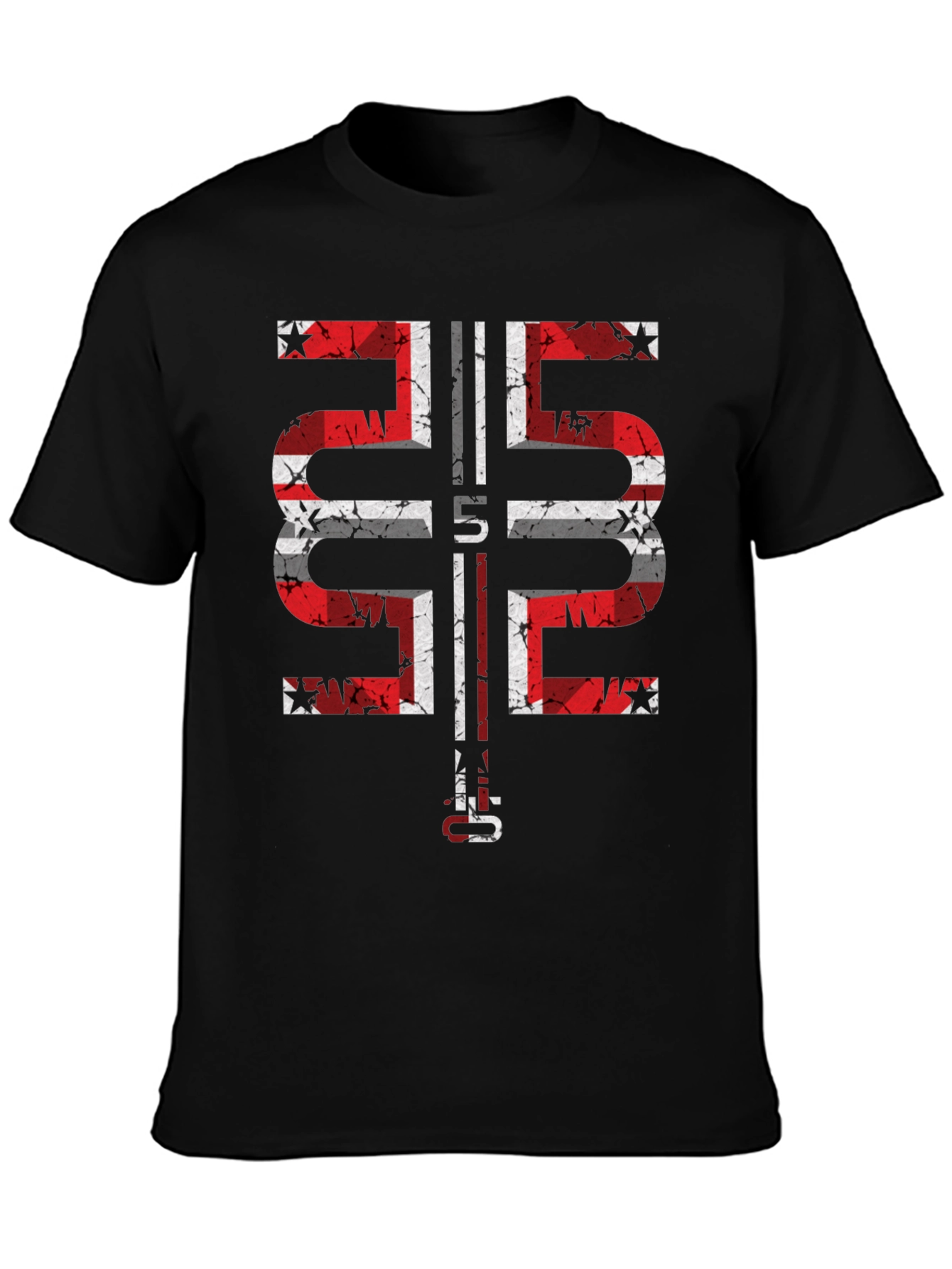Distressed Flag Graphic Black T-Shirt