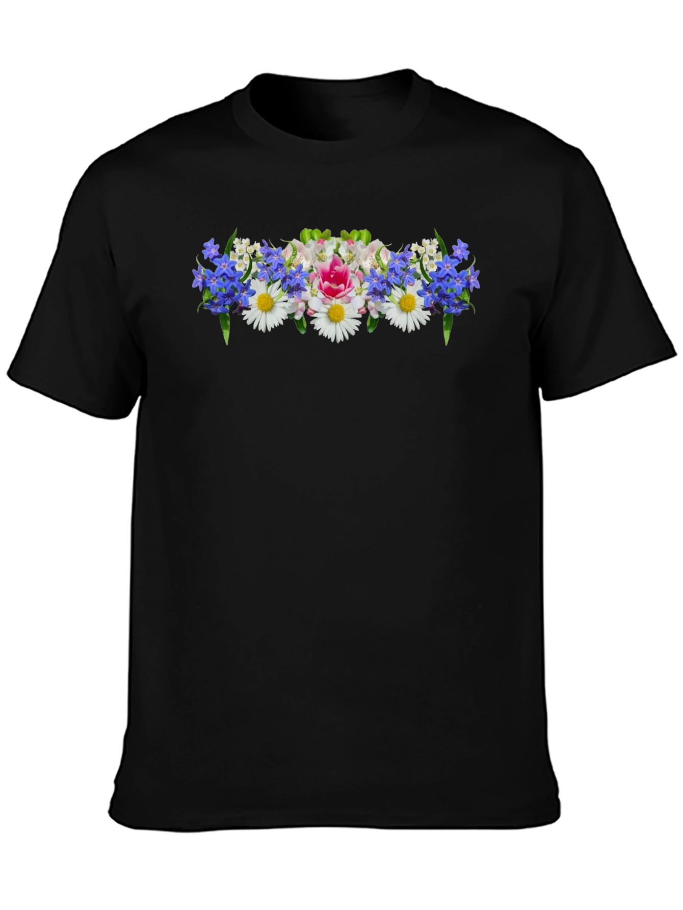 Floral T-Shirt - Black Crew Neck Tee