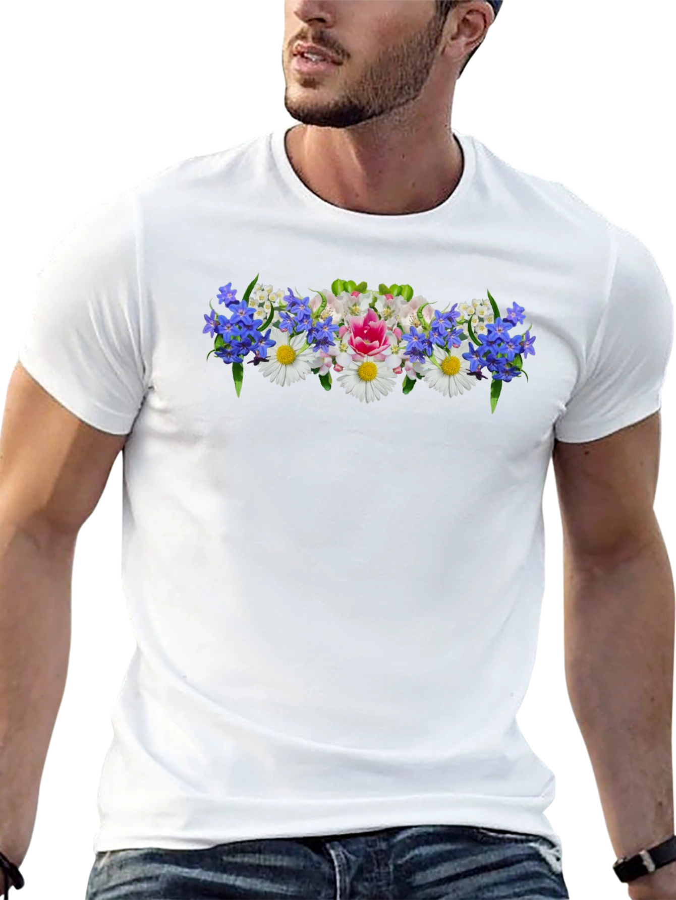 Floral T-Shirt - Black Crew Neck Tee