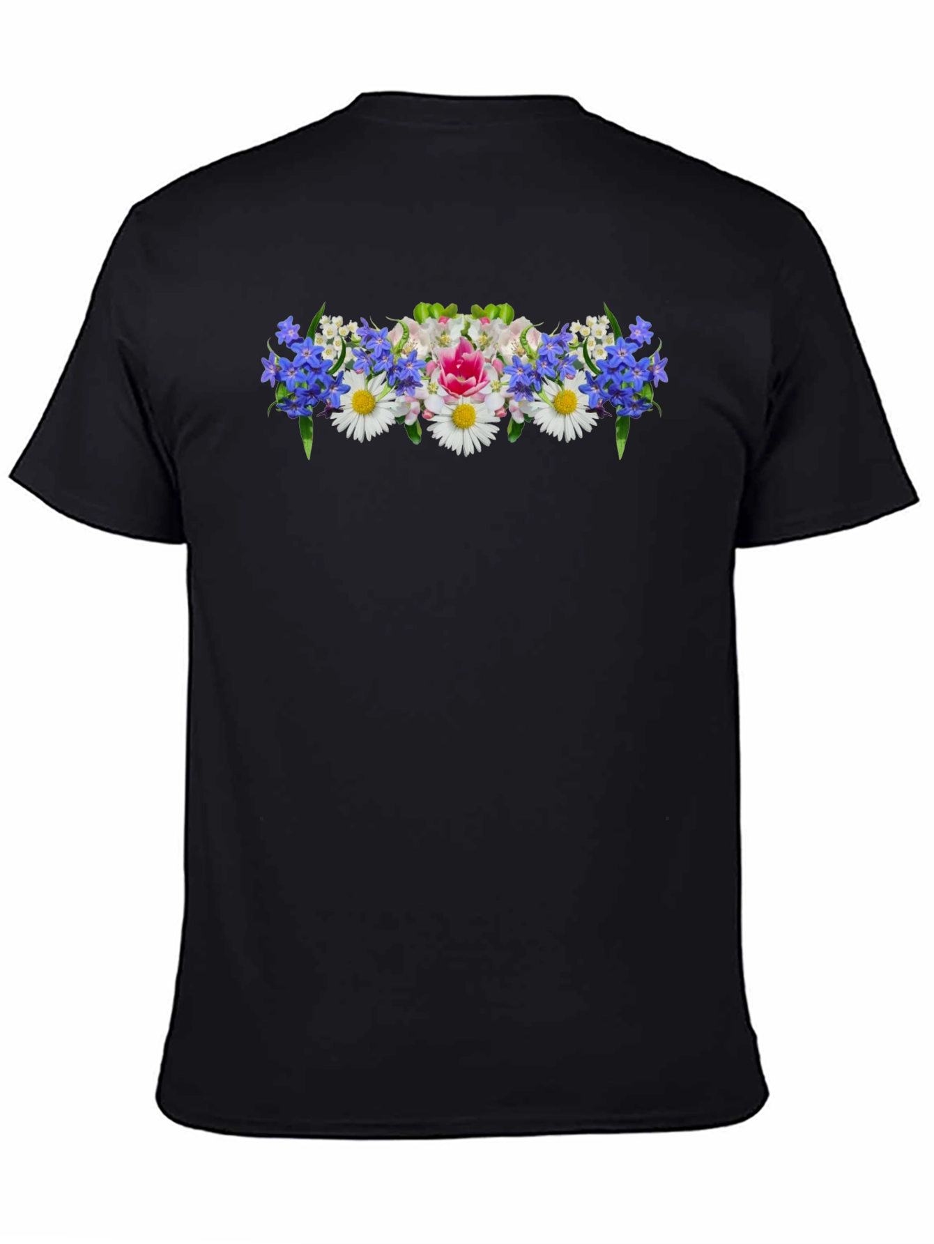 Floral T-Shirt - Black Crew Neck Tee