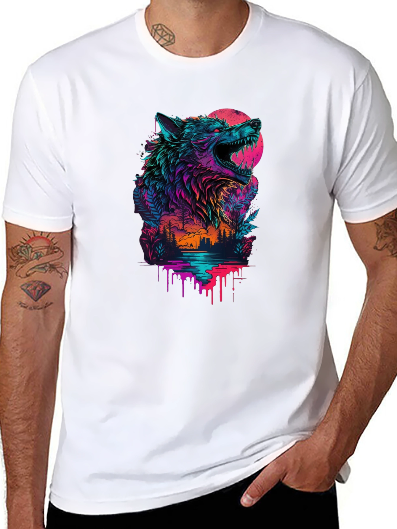 Neon Wolf Graphic Black T-Shirt