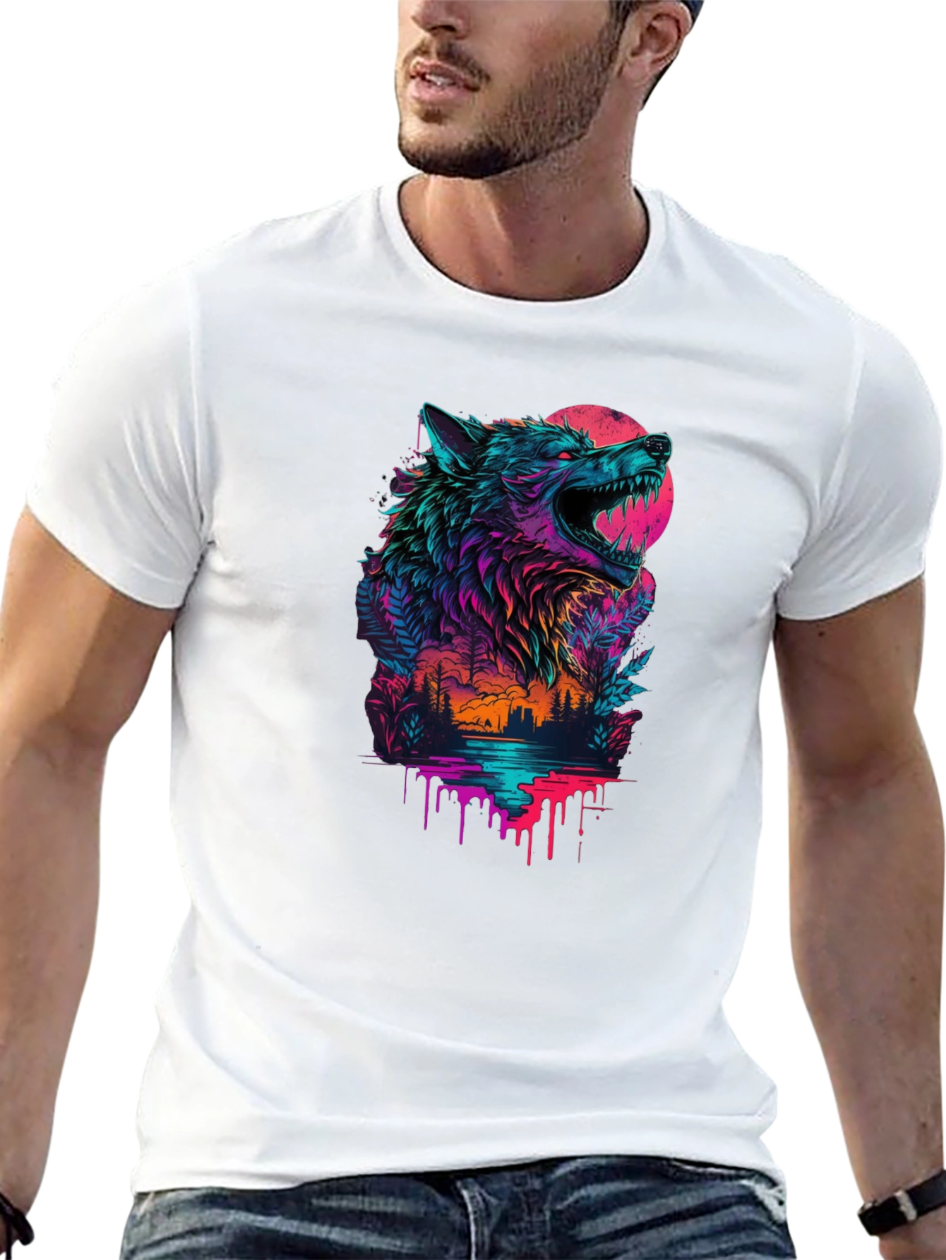 Neon Wolf Graphic Black T-Shirt