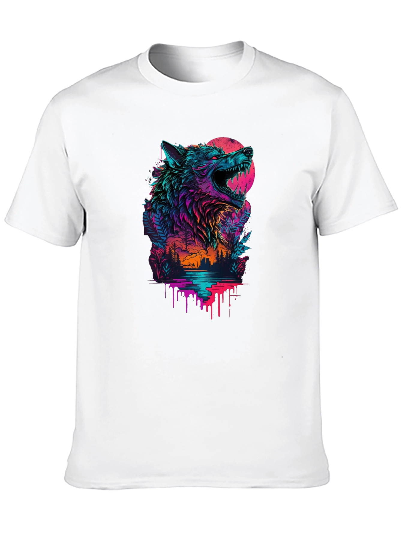 Neon Wolf Graphic Black T-Shirt