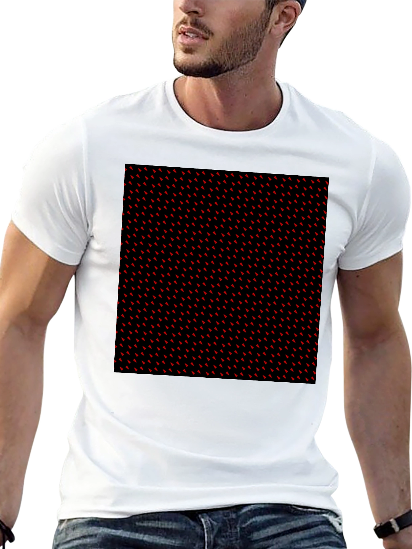 Red Accent Patterned Black Tee