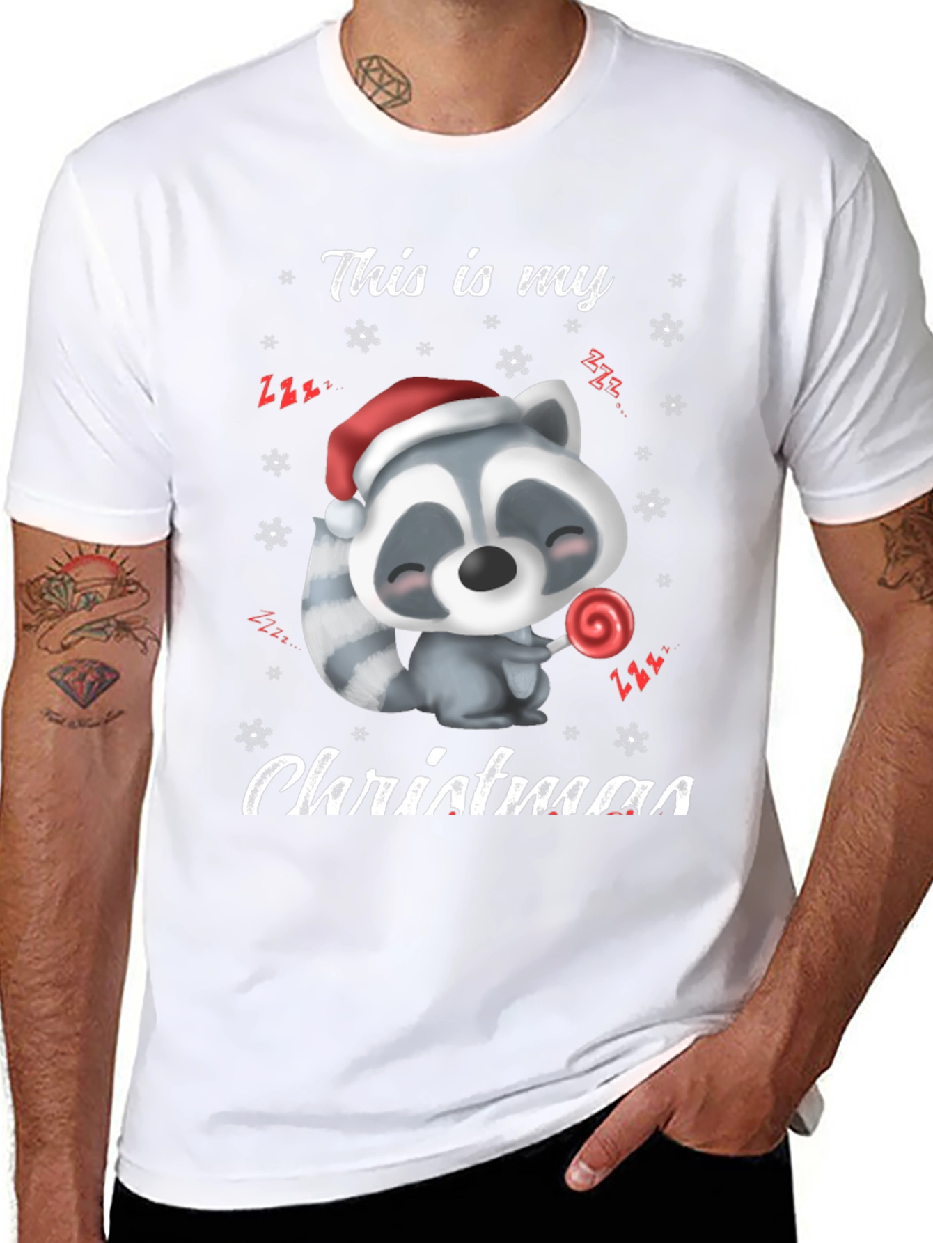 Cute Christmas Raccoon Graphic T-Shirt