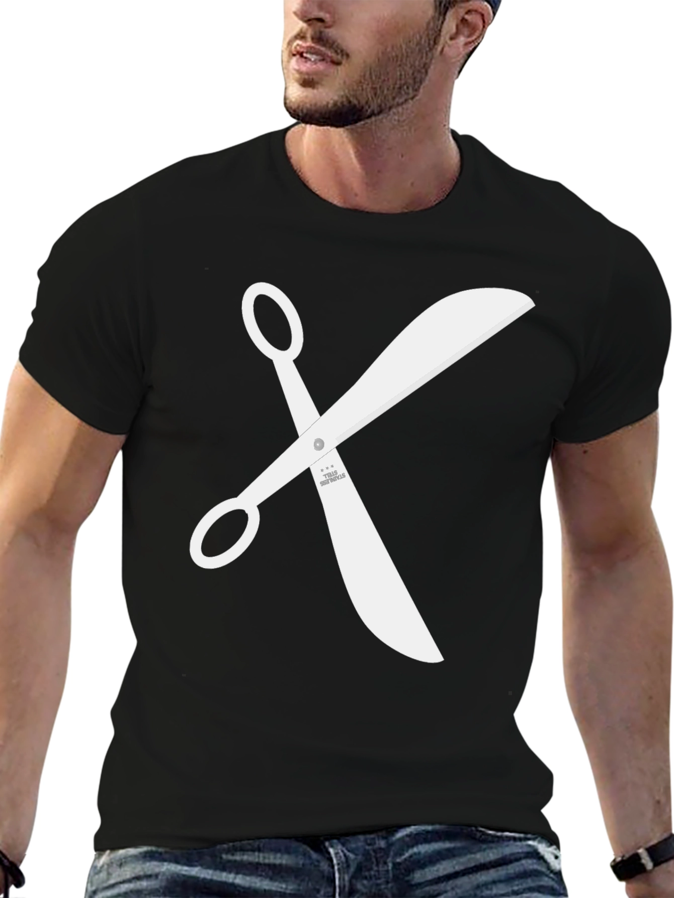 Scissors Graphic Tee - Black Casual T-Shirt