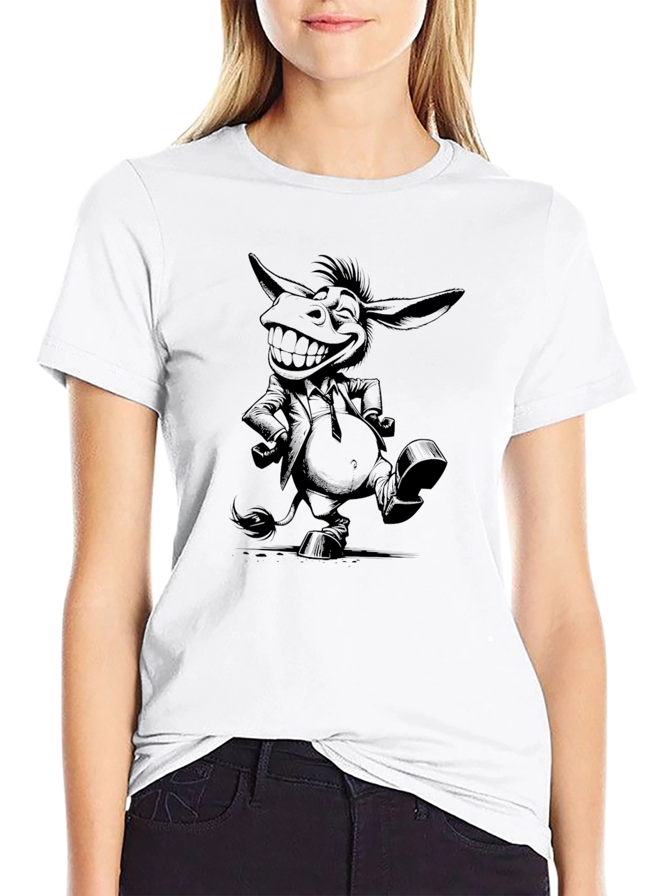 Black T-Shirt with Donkey Suit Graphic