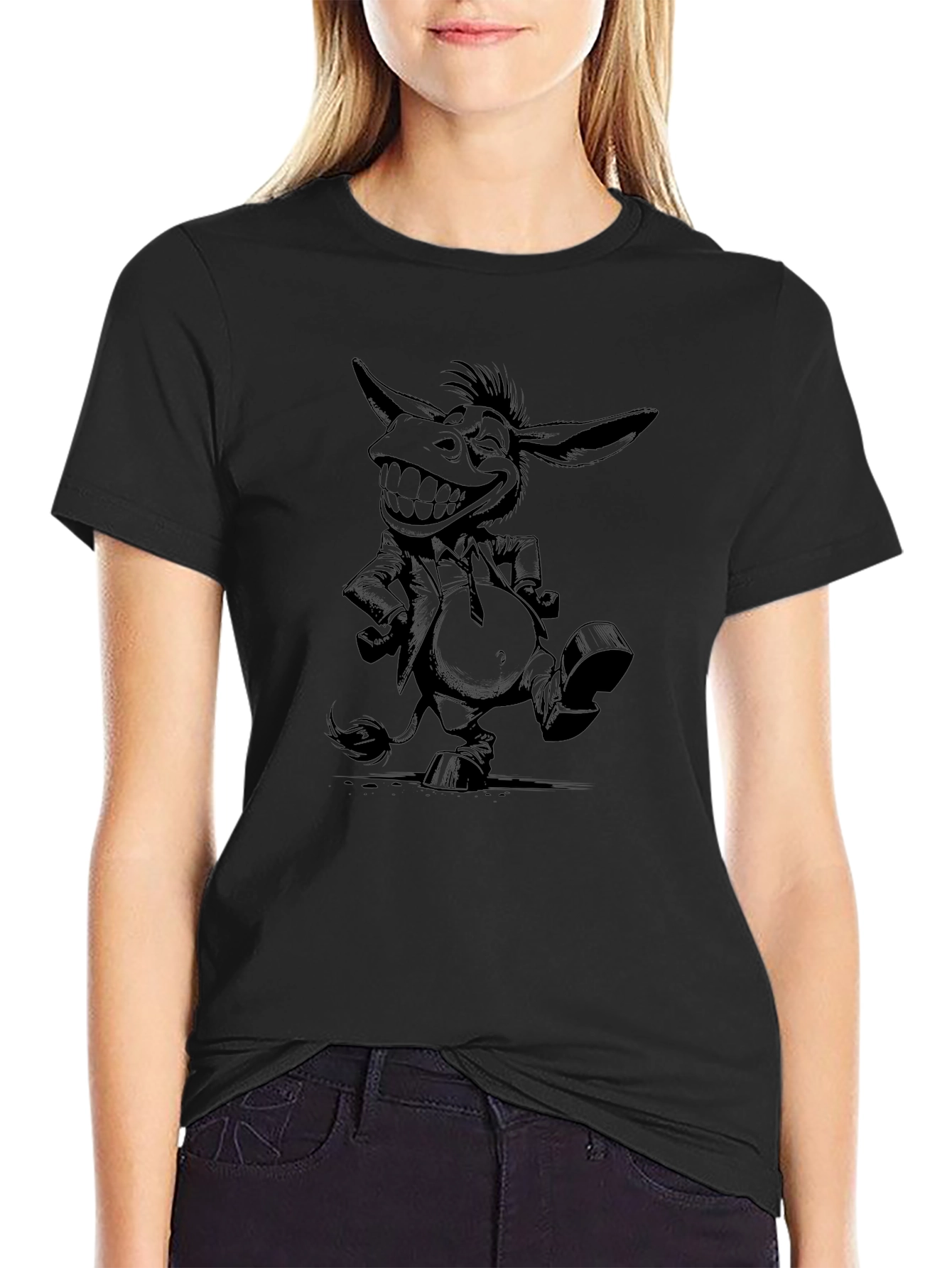 Black T-Shirt with Donkey Suit Graphic