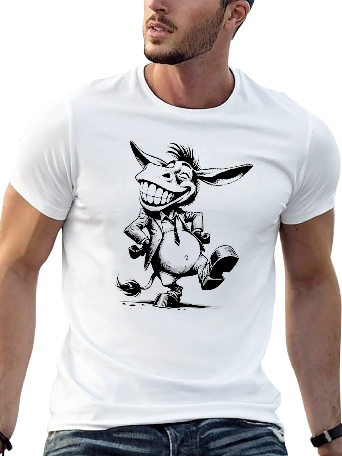 Black T-Shirt with Donkey Suit Graphic