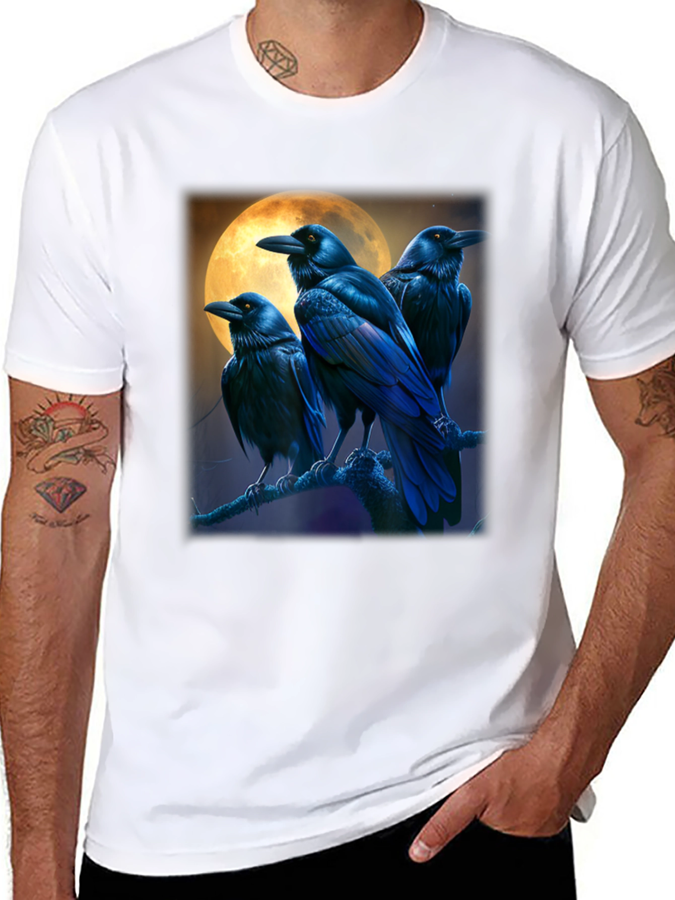 Raven Moon Graphic Tee - Black Cotton T-Shirt