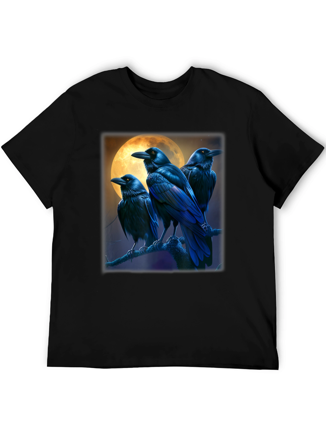 Raven Moon Graphic Tee - Black Cotton T-Shirt