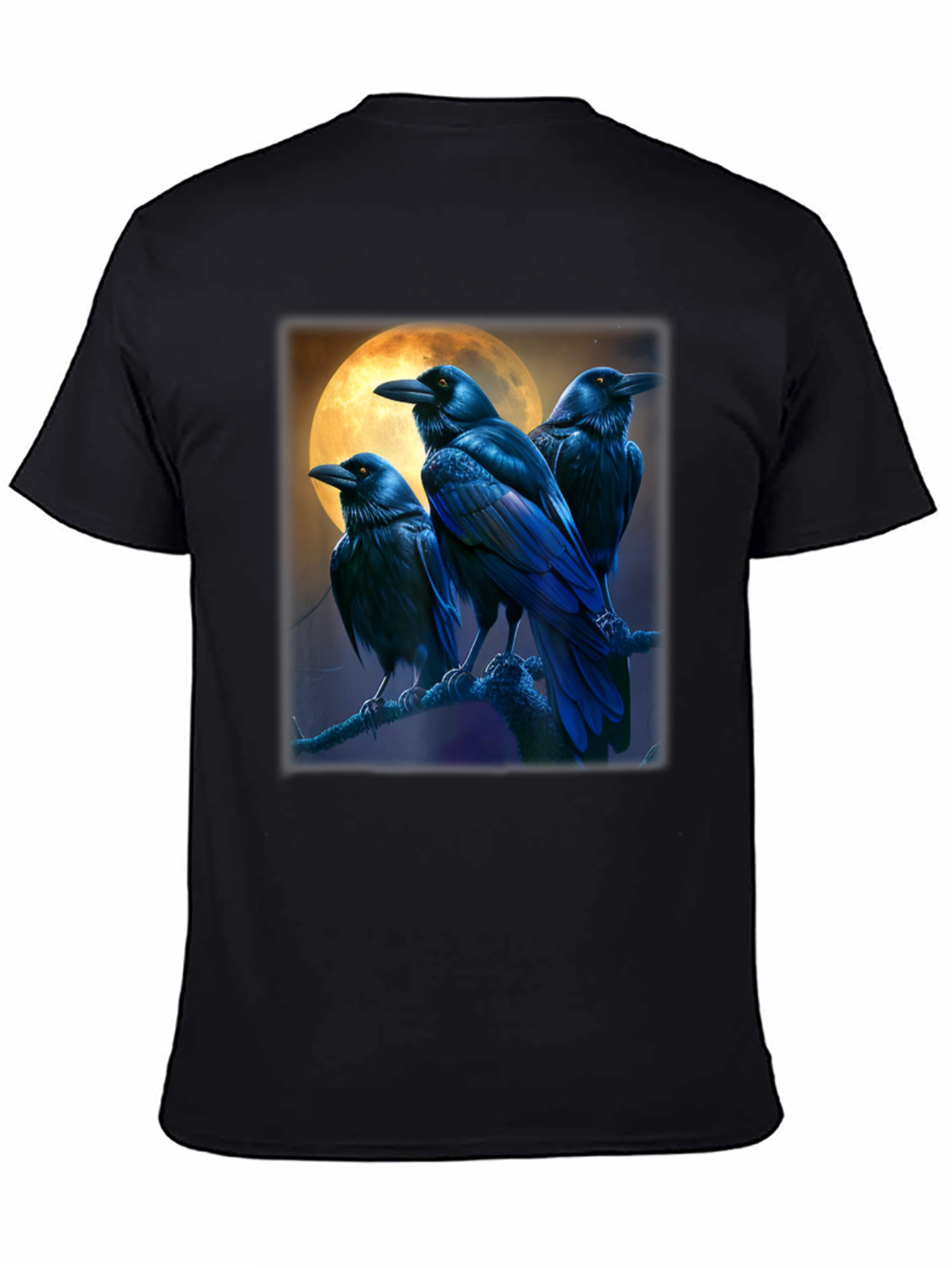 Raven Moon Graphic Tee - Black Cotton T-Shirt