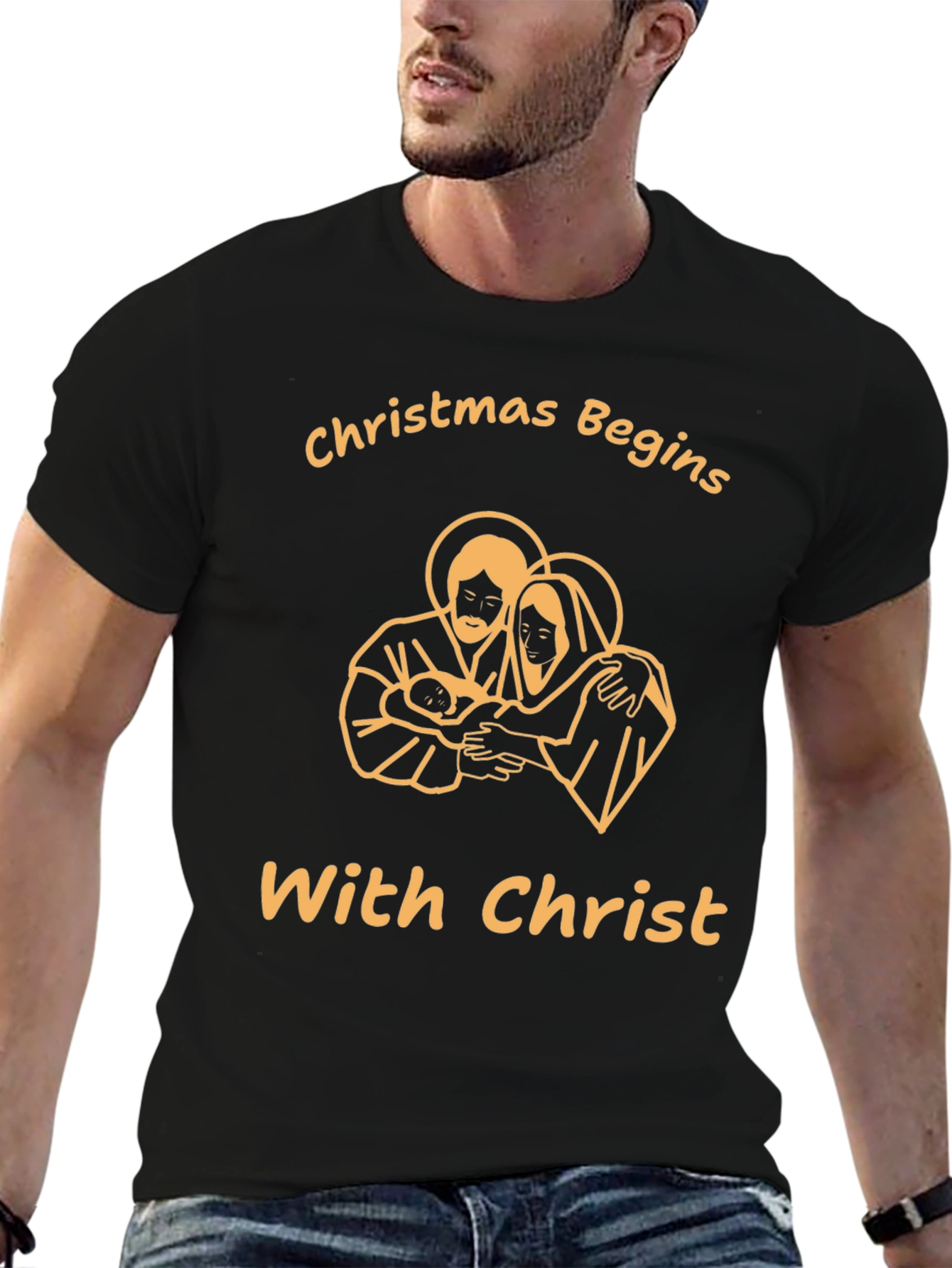 Christmas Begins With Christ Black T-Shirt