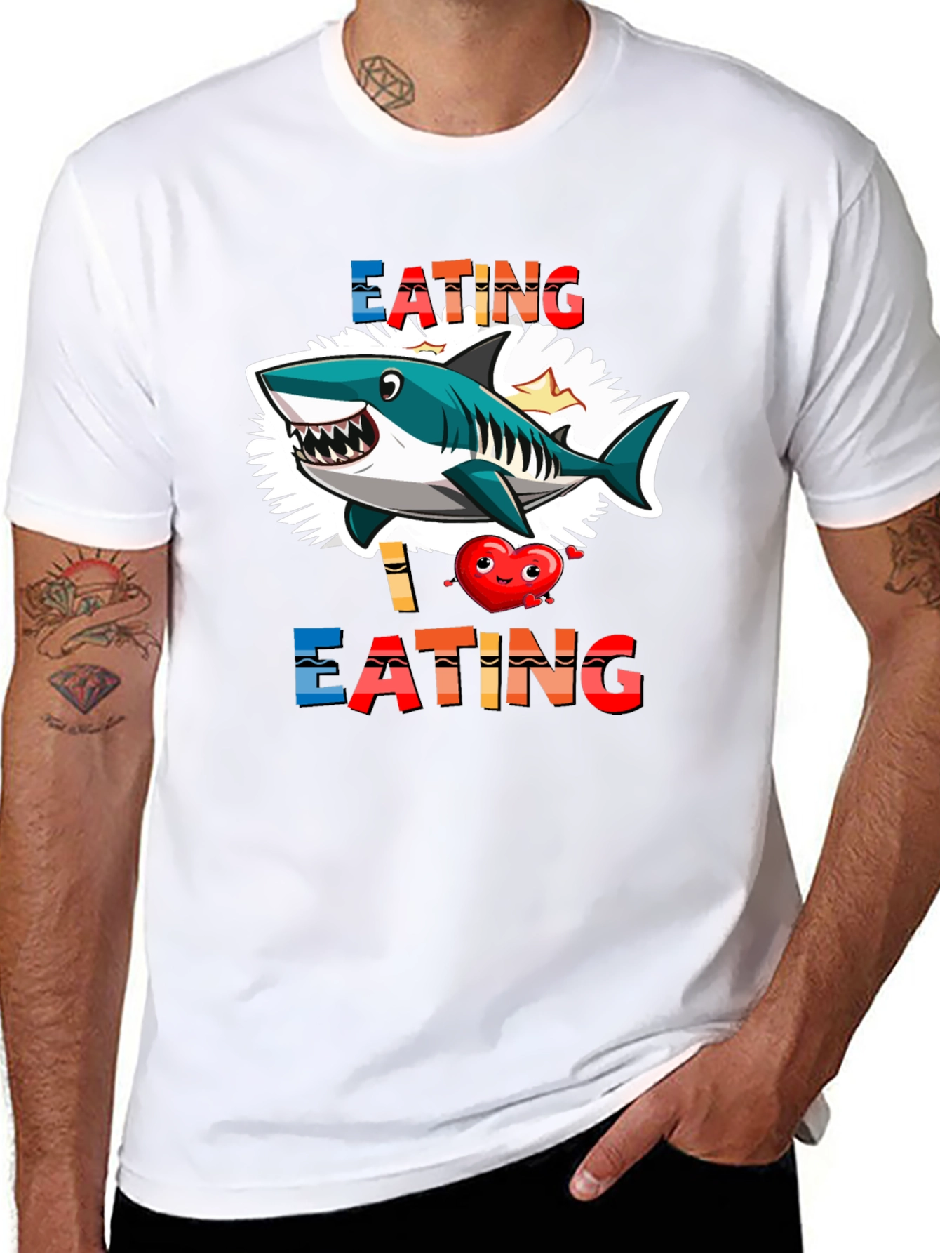 Shark Eating Heart Graphic Tee - Funny T-Shirt