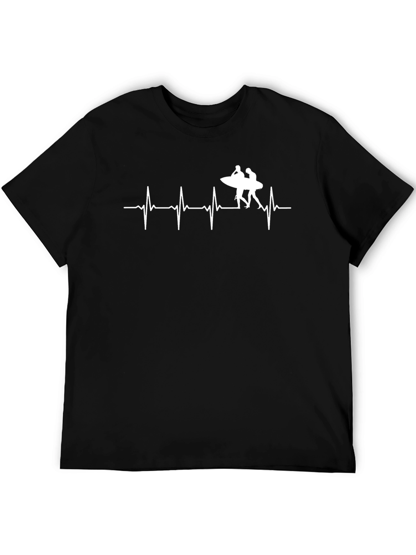 Surfing Heartbeat Tee - Black Cotton Graphic T-Shirt
