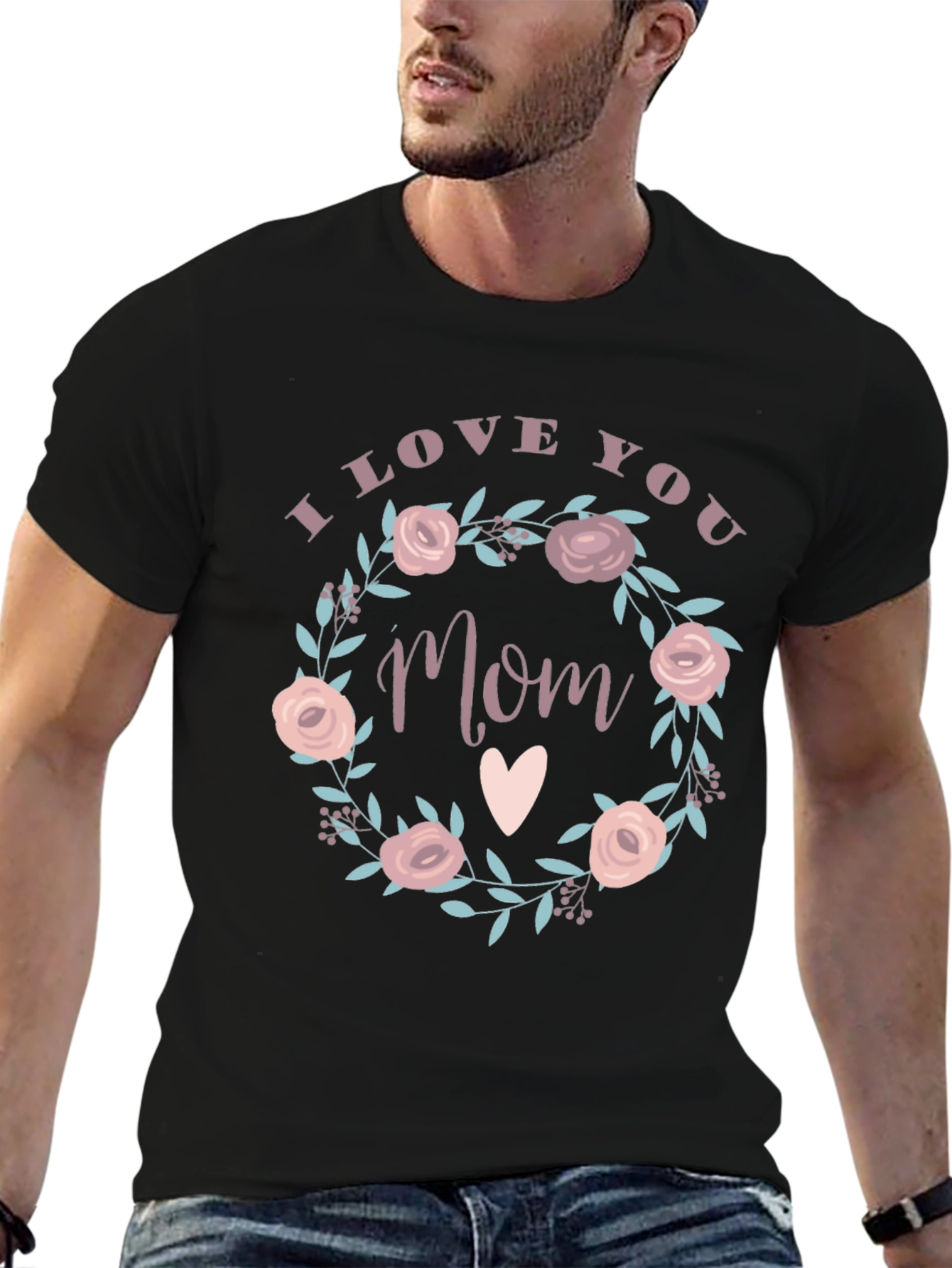 I Love You Mom Floral Wreath Graphic Tee