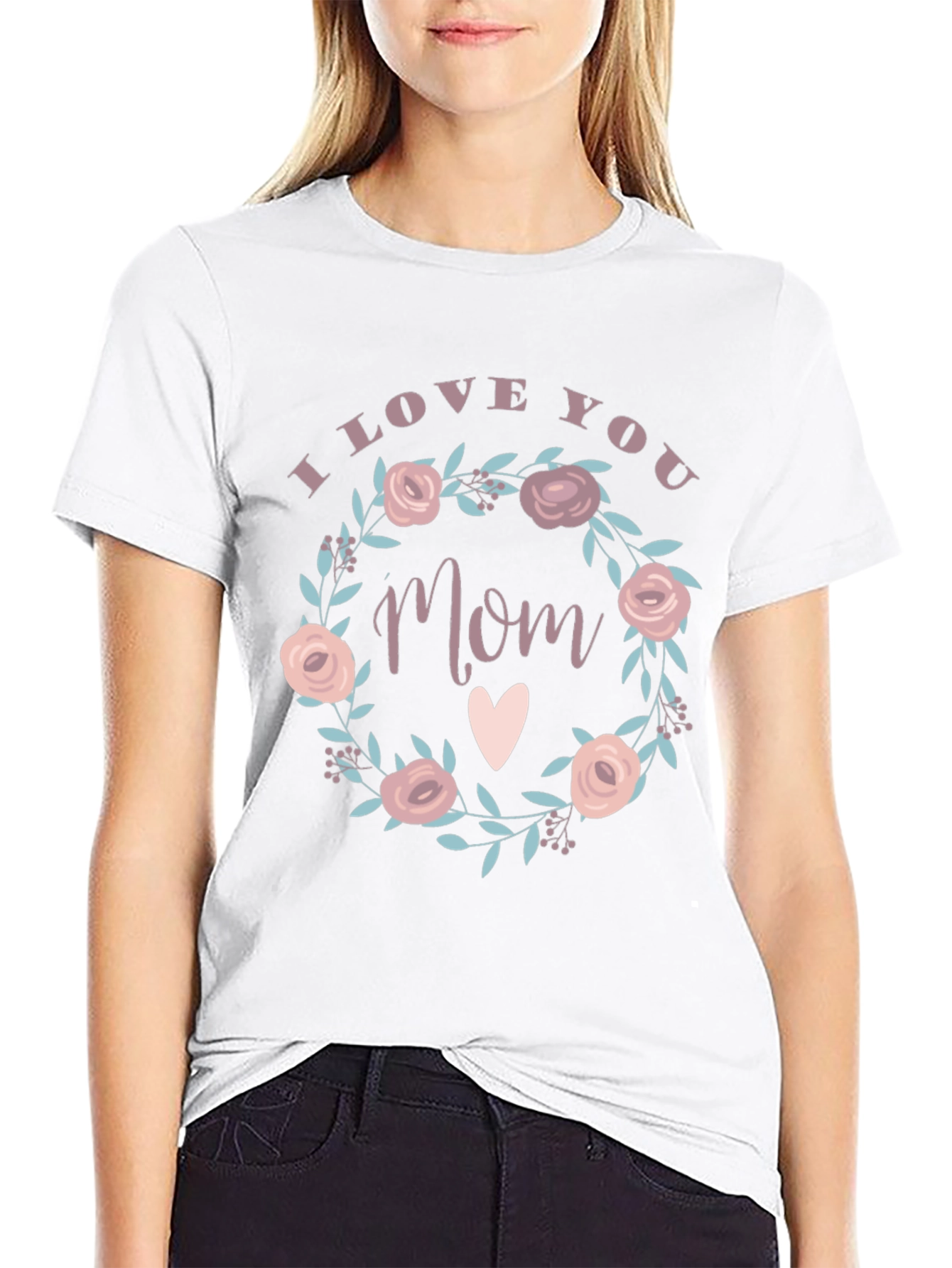 I Love You Mom Floral Wreath Graphic Tee