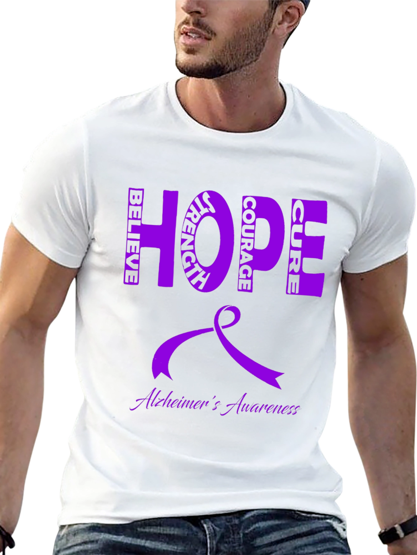 Alzheimers Awareness Ribbon Hope Cure Graphic Tee