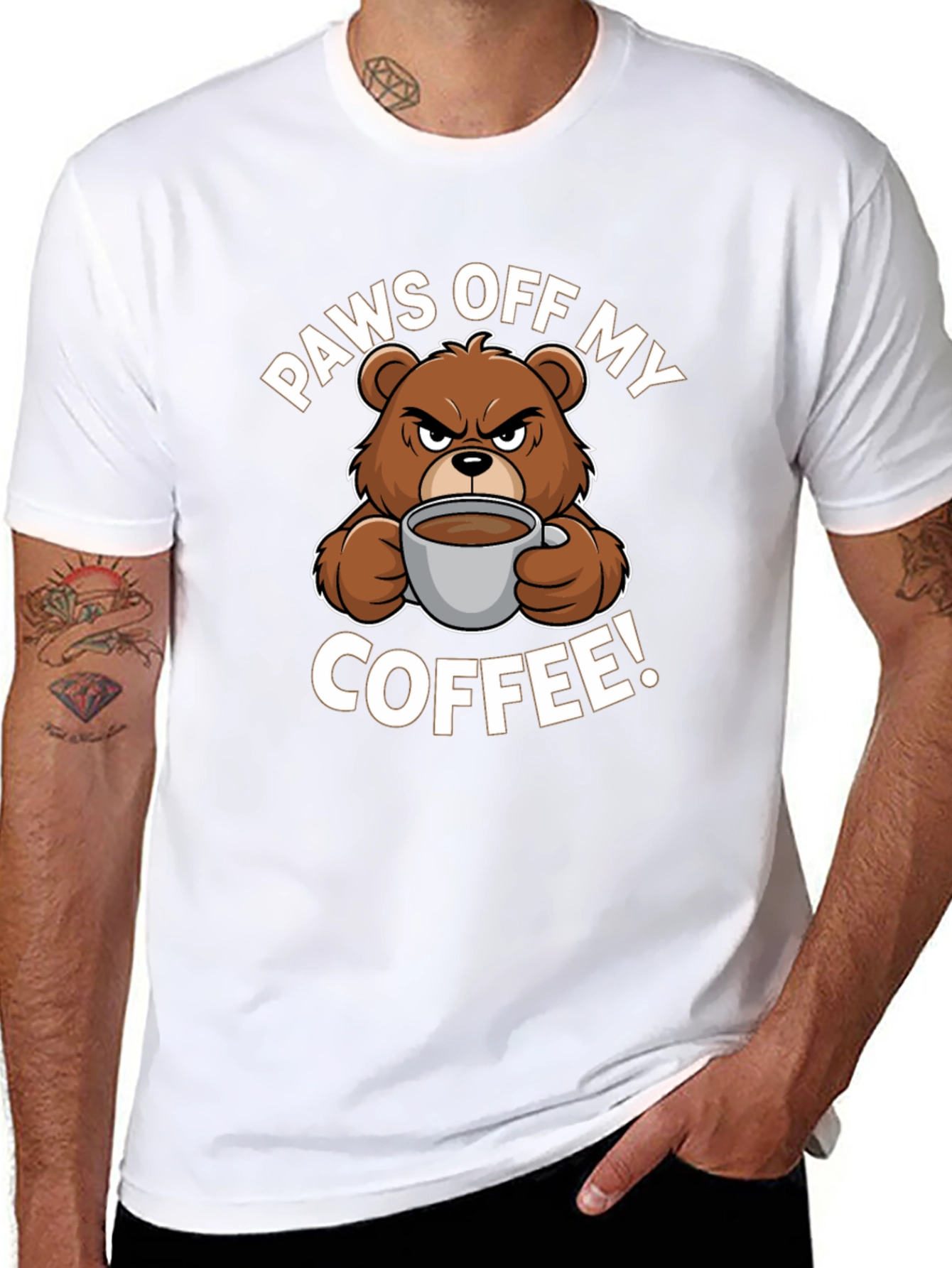 Paws Off My Coffee T-Shirt - Funny Bear Design