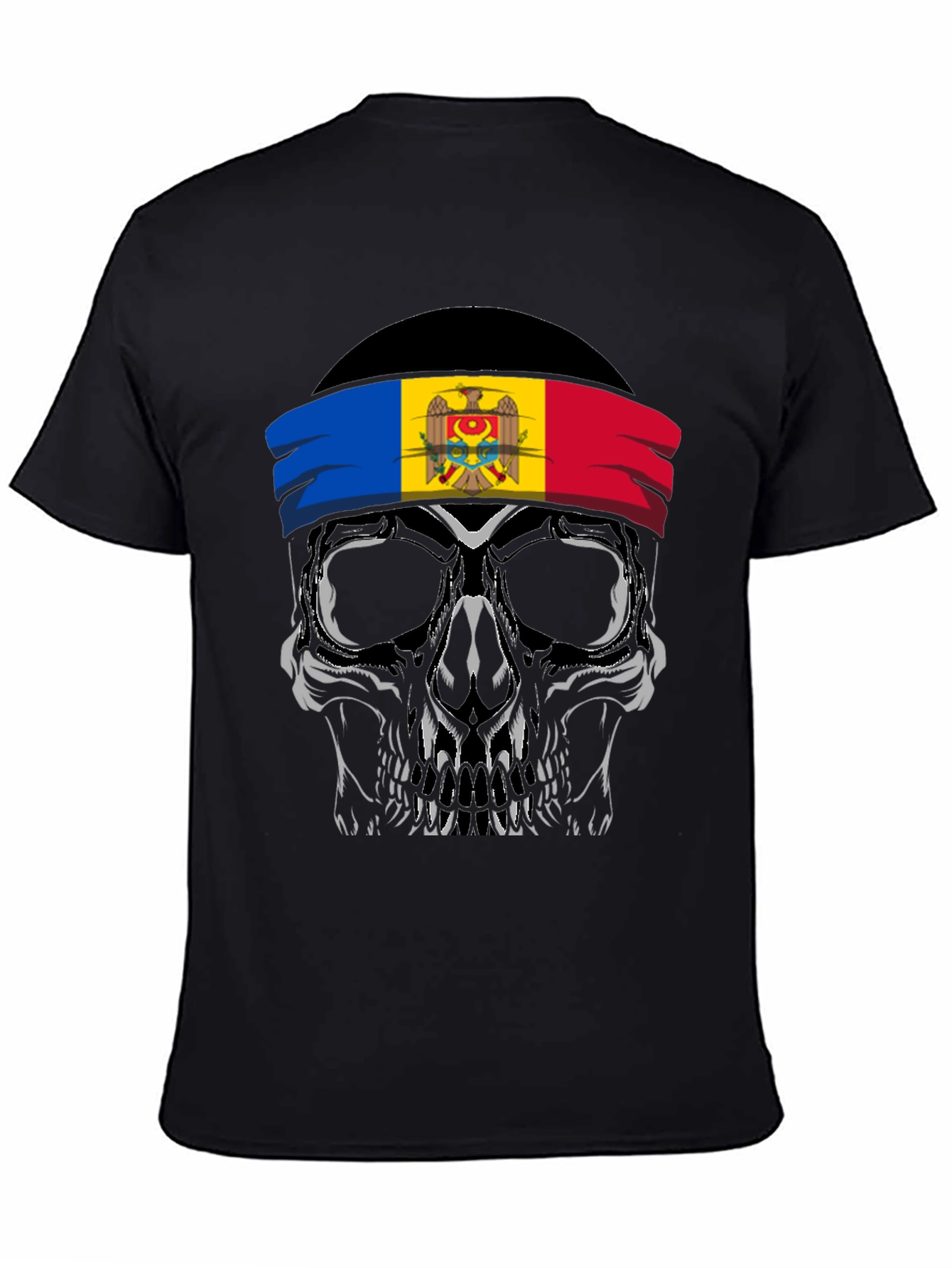 Skull T-Shirt: Moldova Flag Headband Design