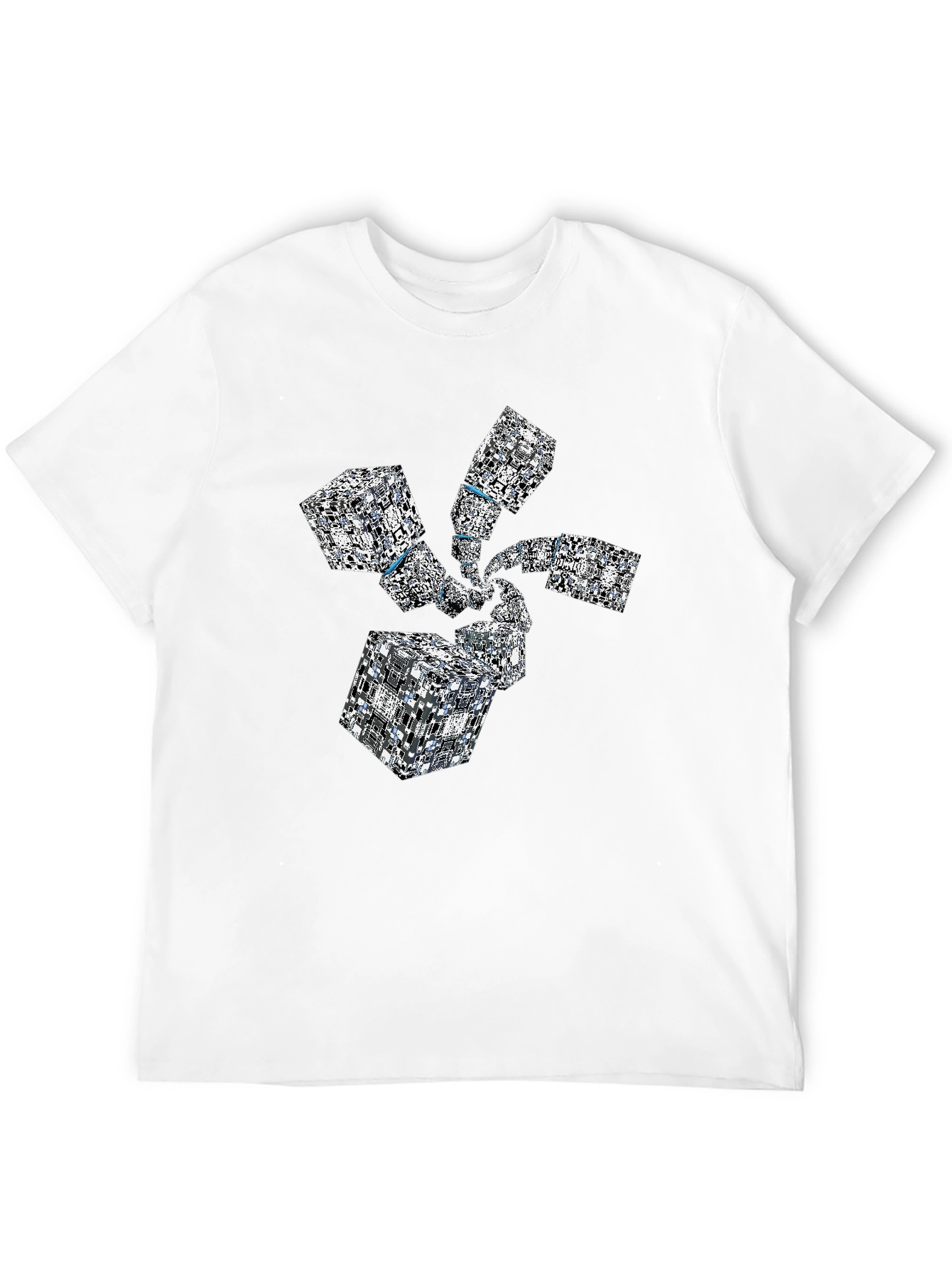 Abstract Geometric Cube Spiral Black T-Shirt