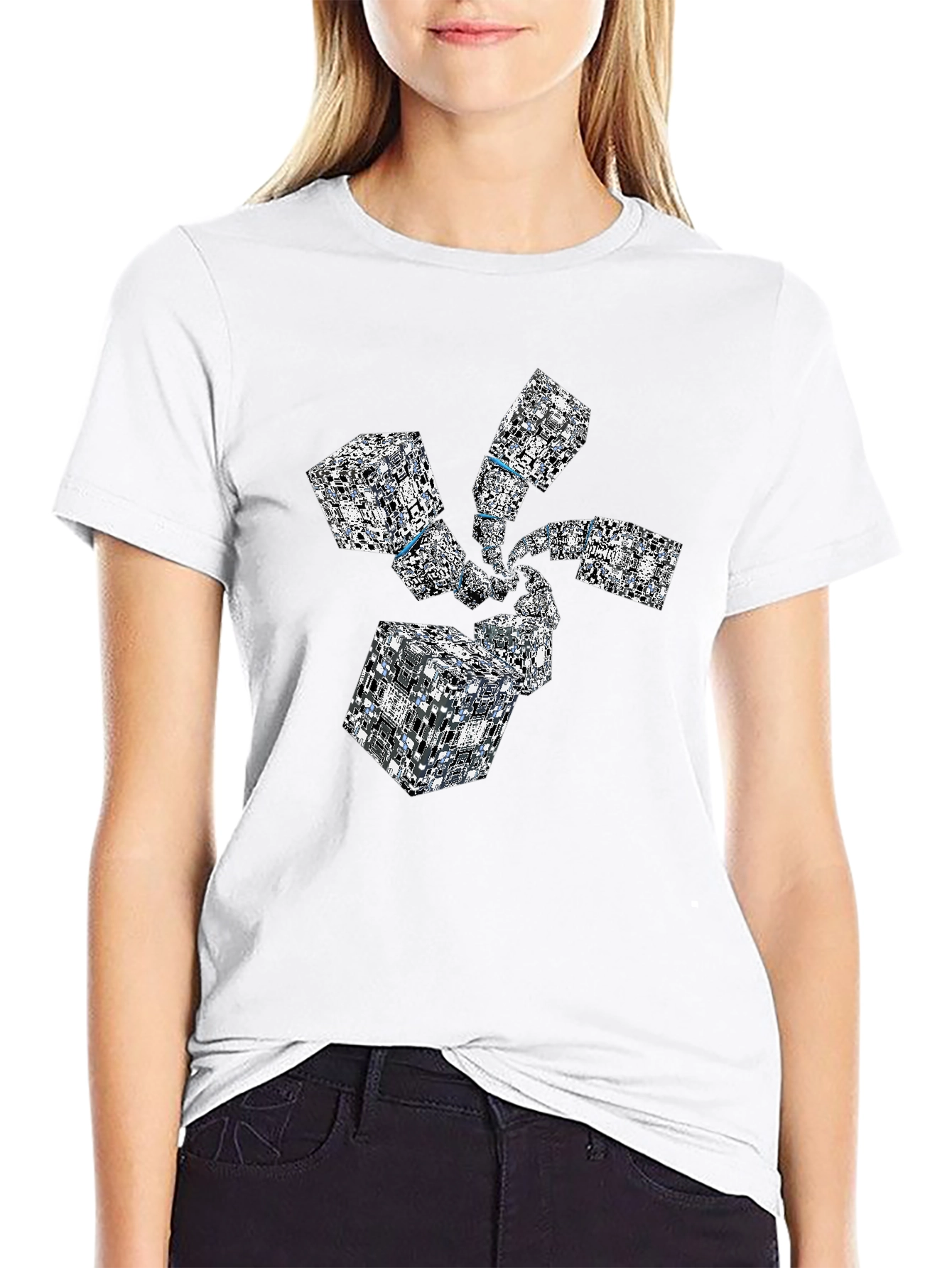 Abstract Geometric Cube Spiral Black T-Shirt