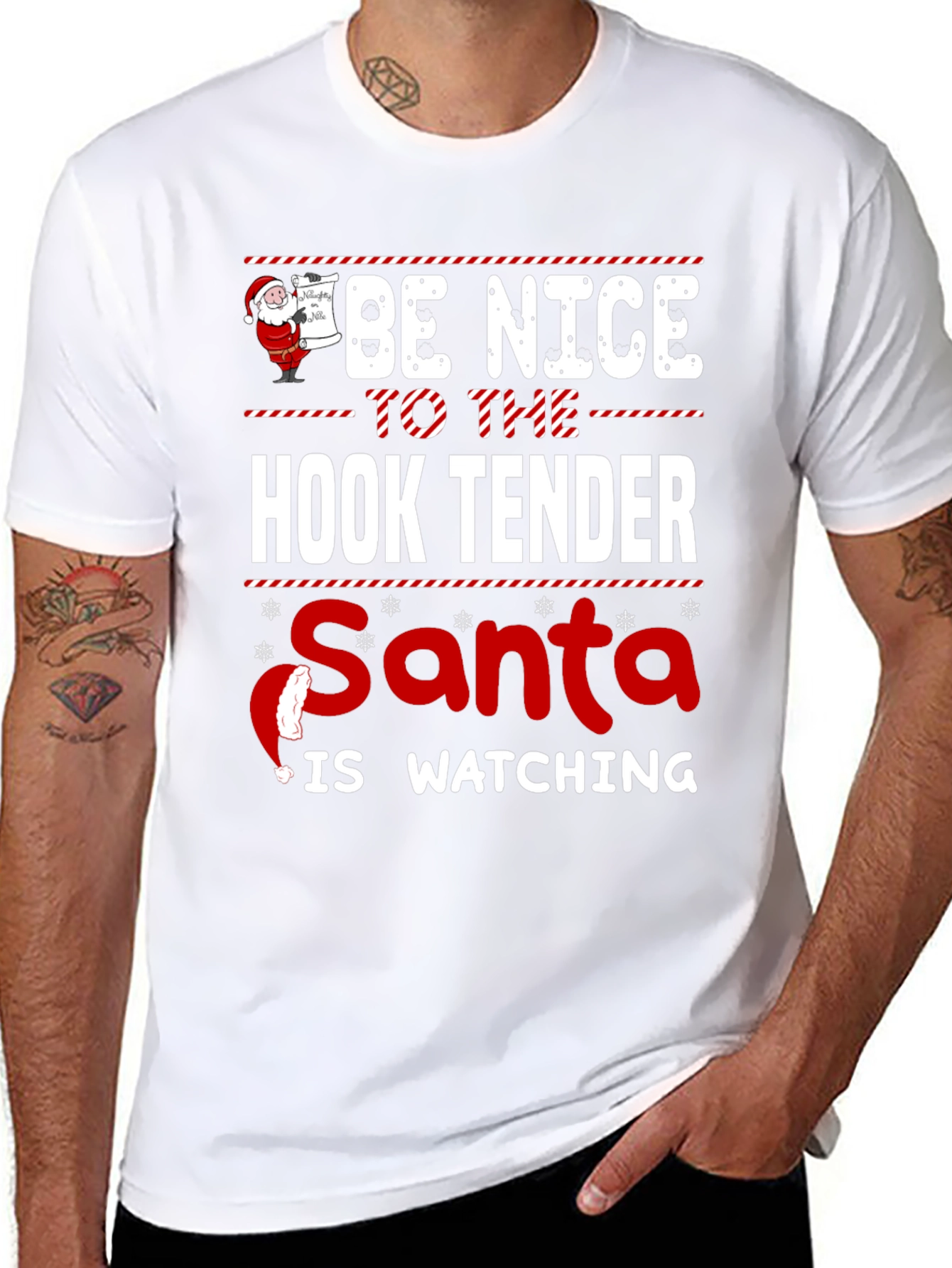 Be Nice to the Hook Tender Santa Christmas T-Shirt