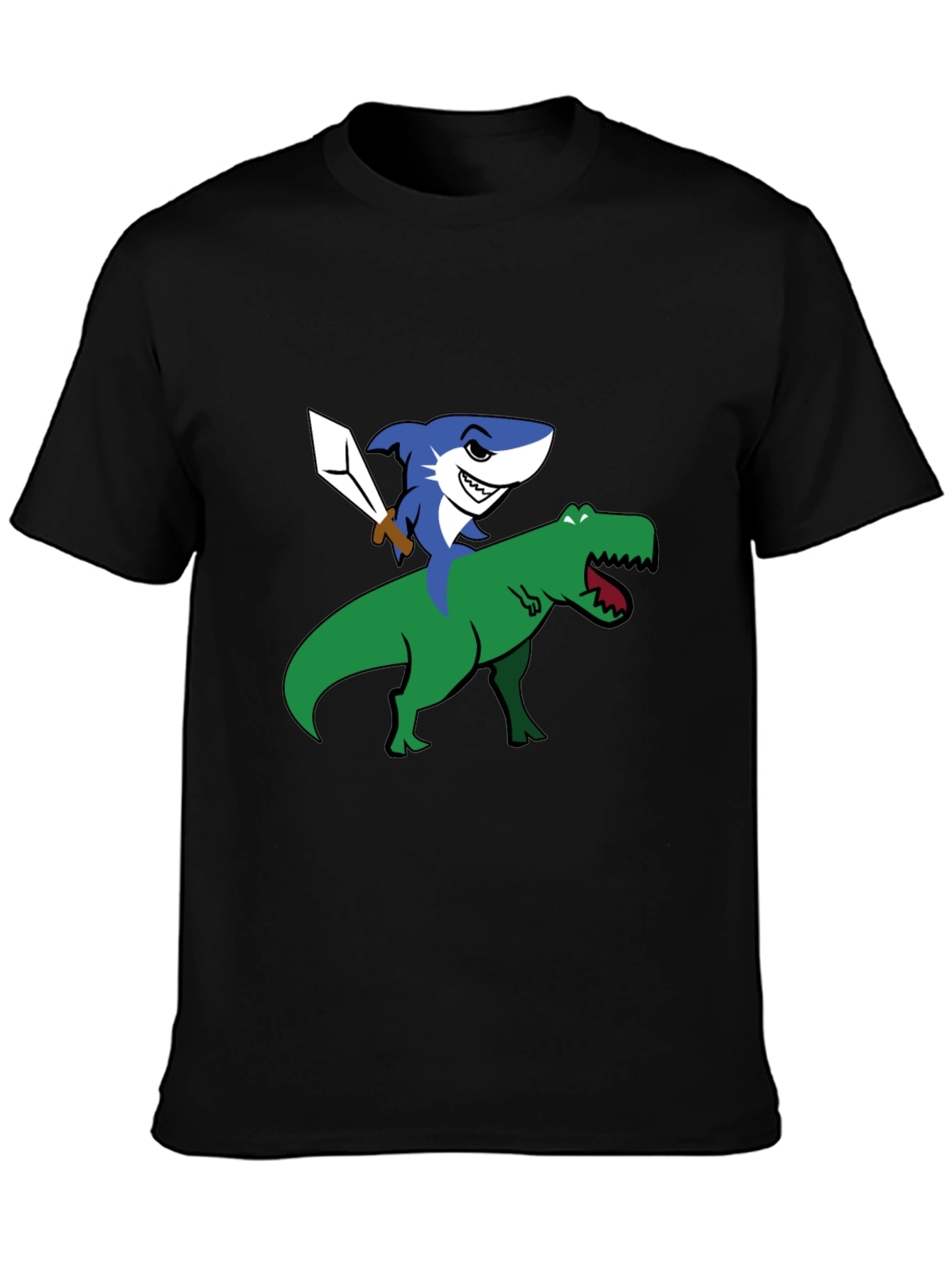 Shark Riding Dinosaur Funny Graphic T-Shirt