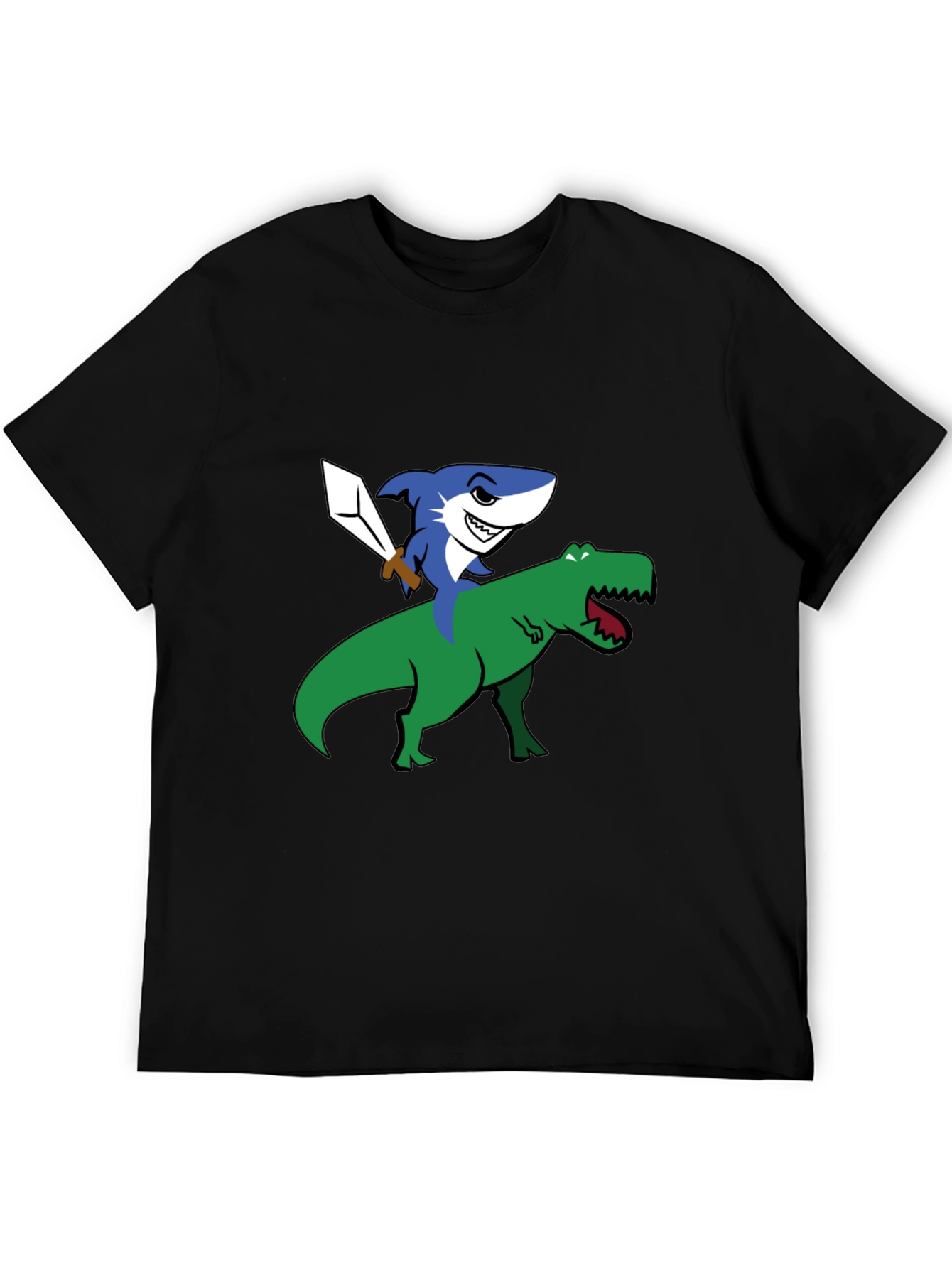 Shark Riding Dinosaur Funny Graphic T-Shirt