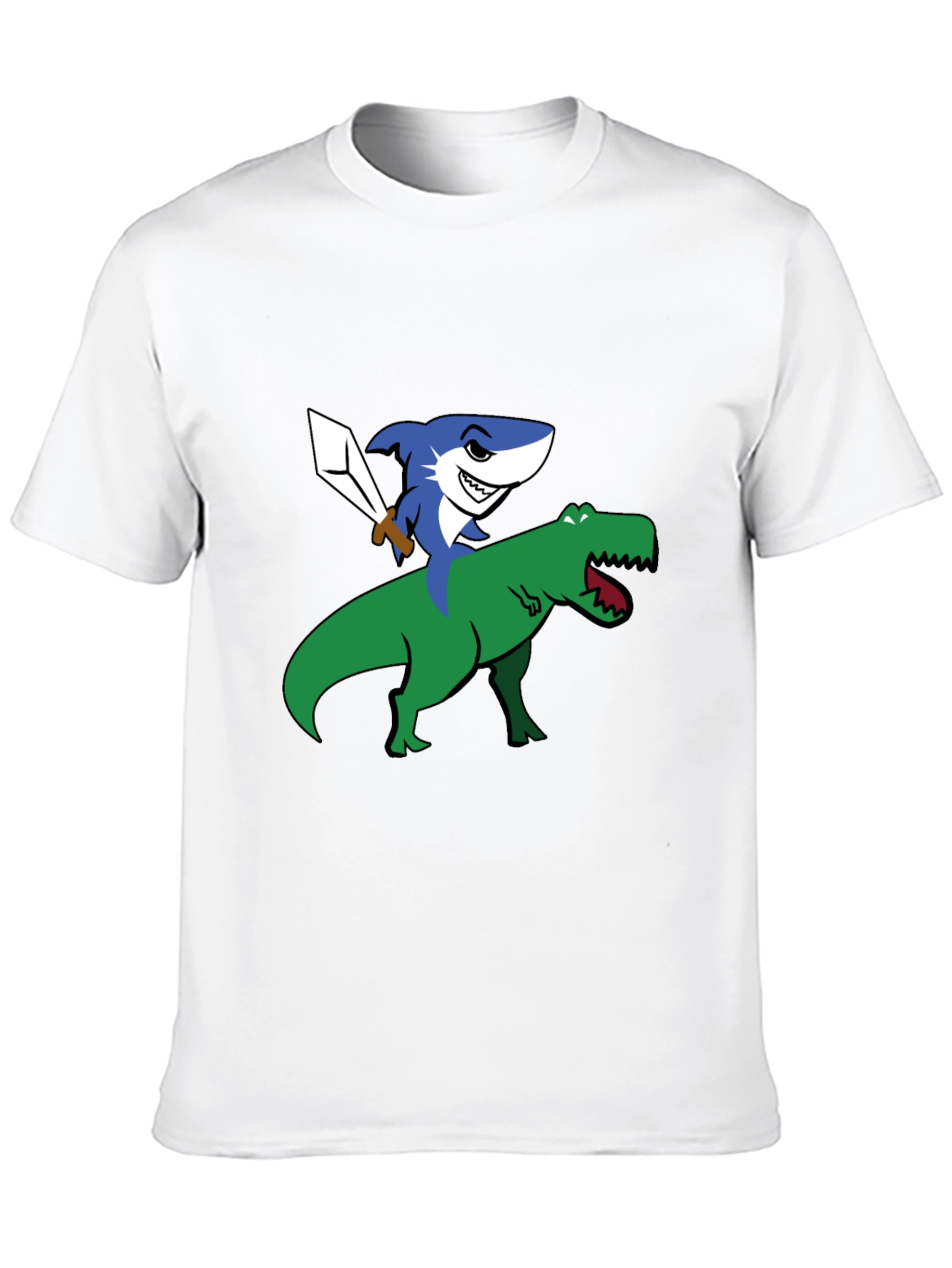 Shark Riding Dinosaur Funny Graphic T-Shirt