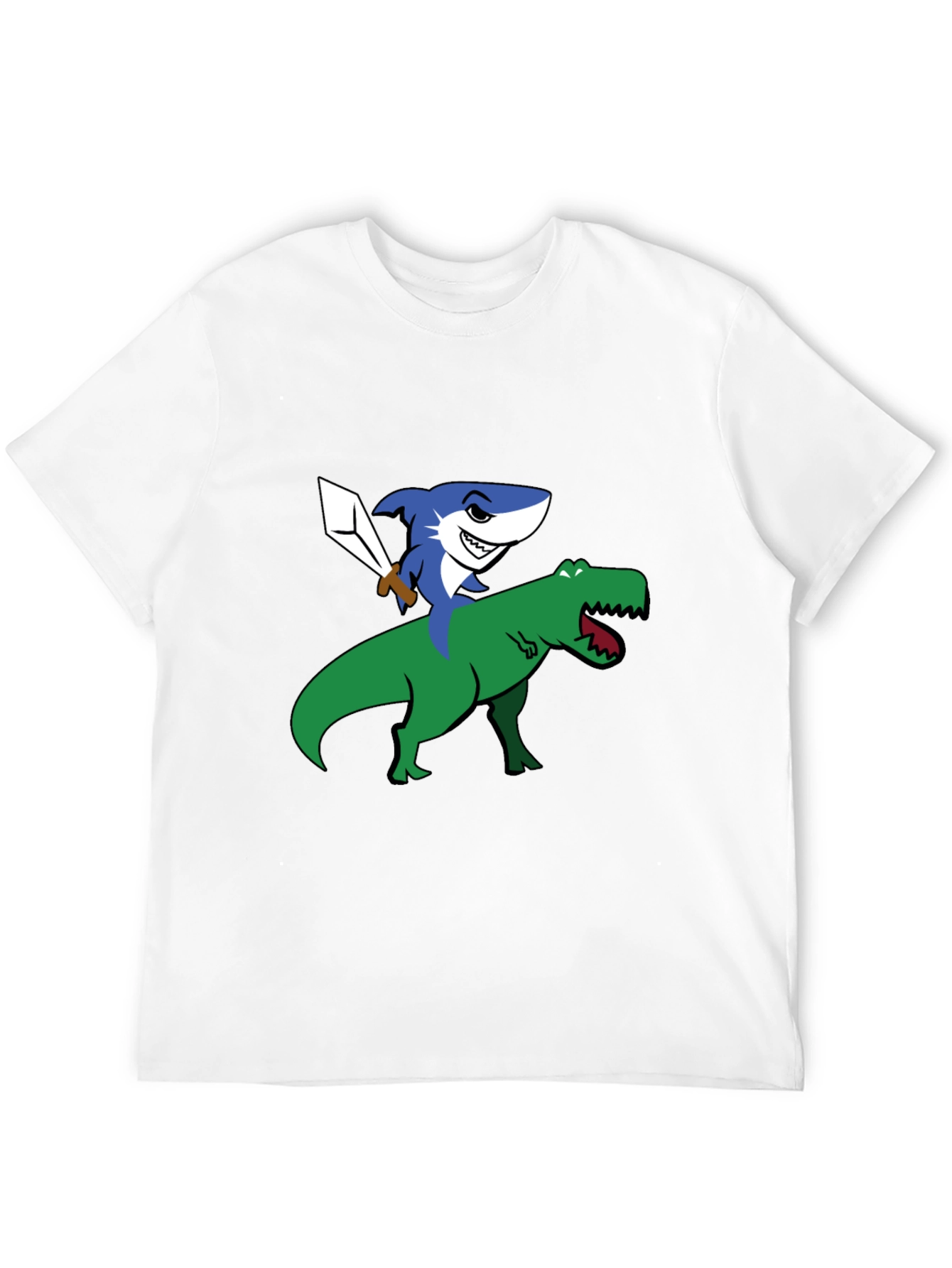 Shark Riding Dinosaur Funny Graphic T-Shirt