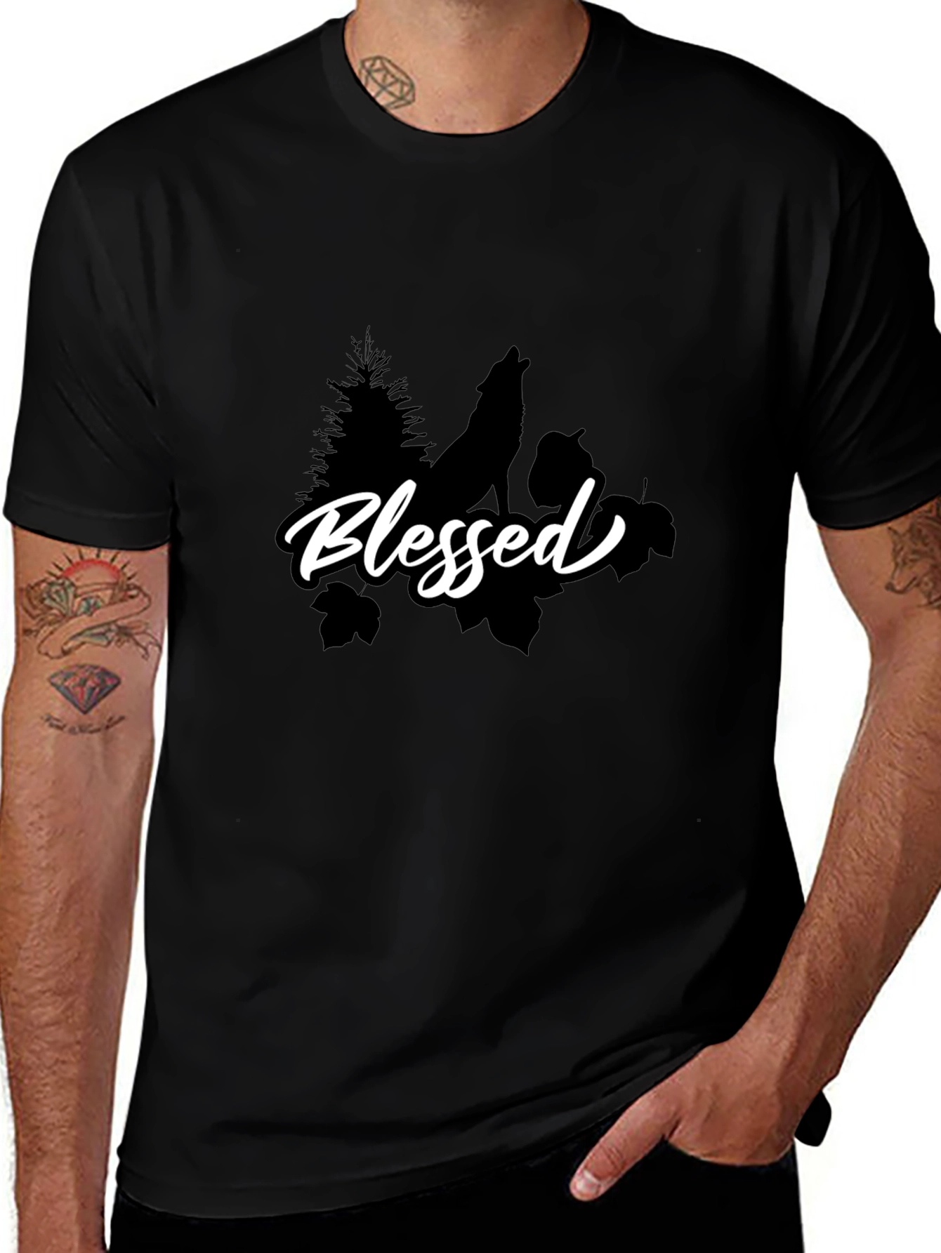 Blessed Wolf Graphic T-Shirt - Black