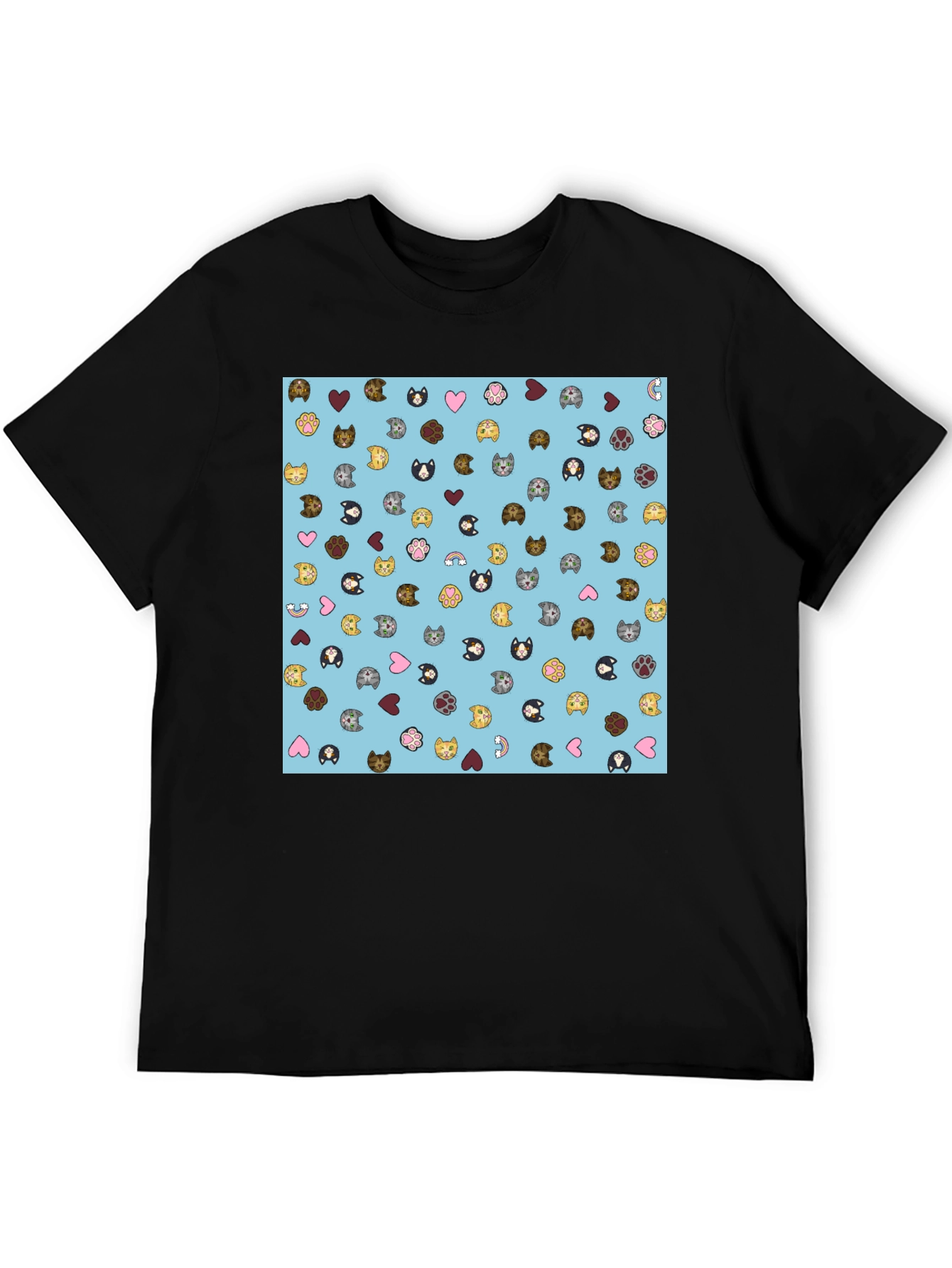Cat Faces Pattern T-Shirt Soft Cotton Blend Modern Style