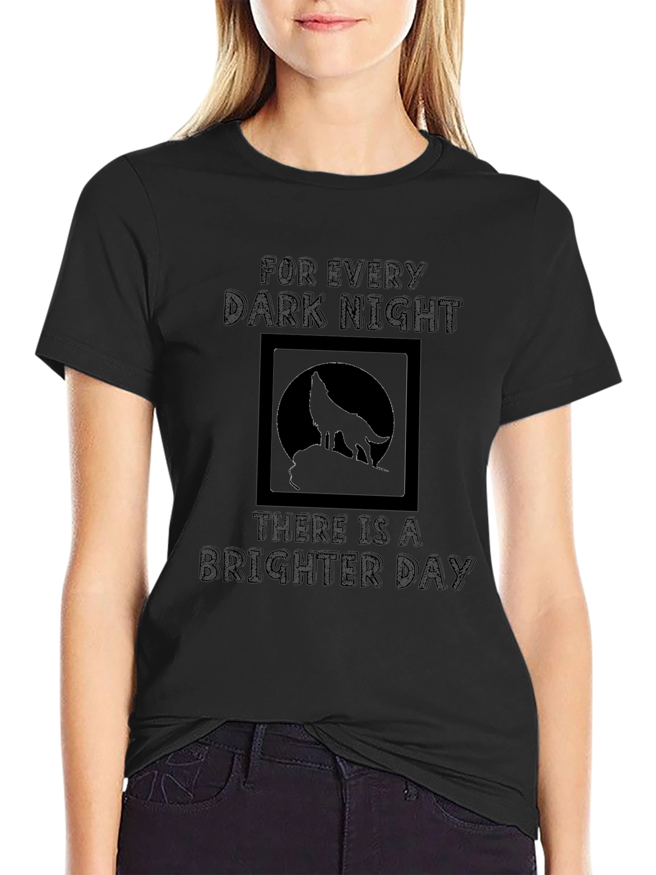 Wolf Silhouette Graphic Tee - Dark Night Brighter Day