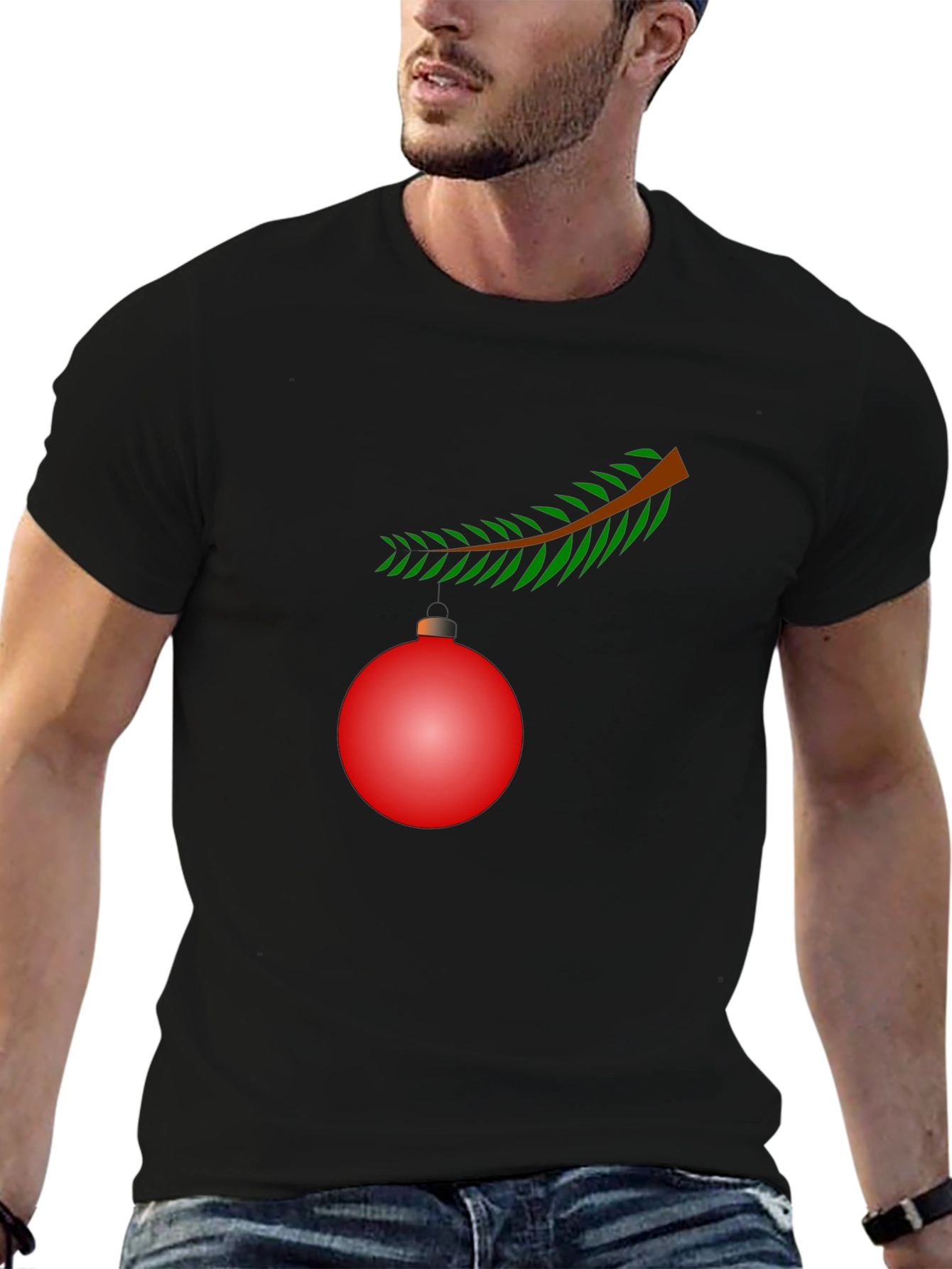 Festive Christmas Ornament Graphic Tee - Black