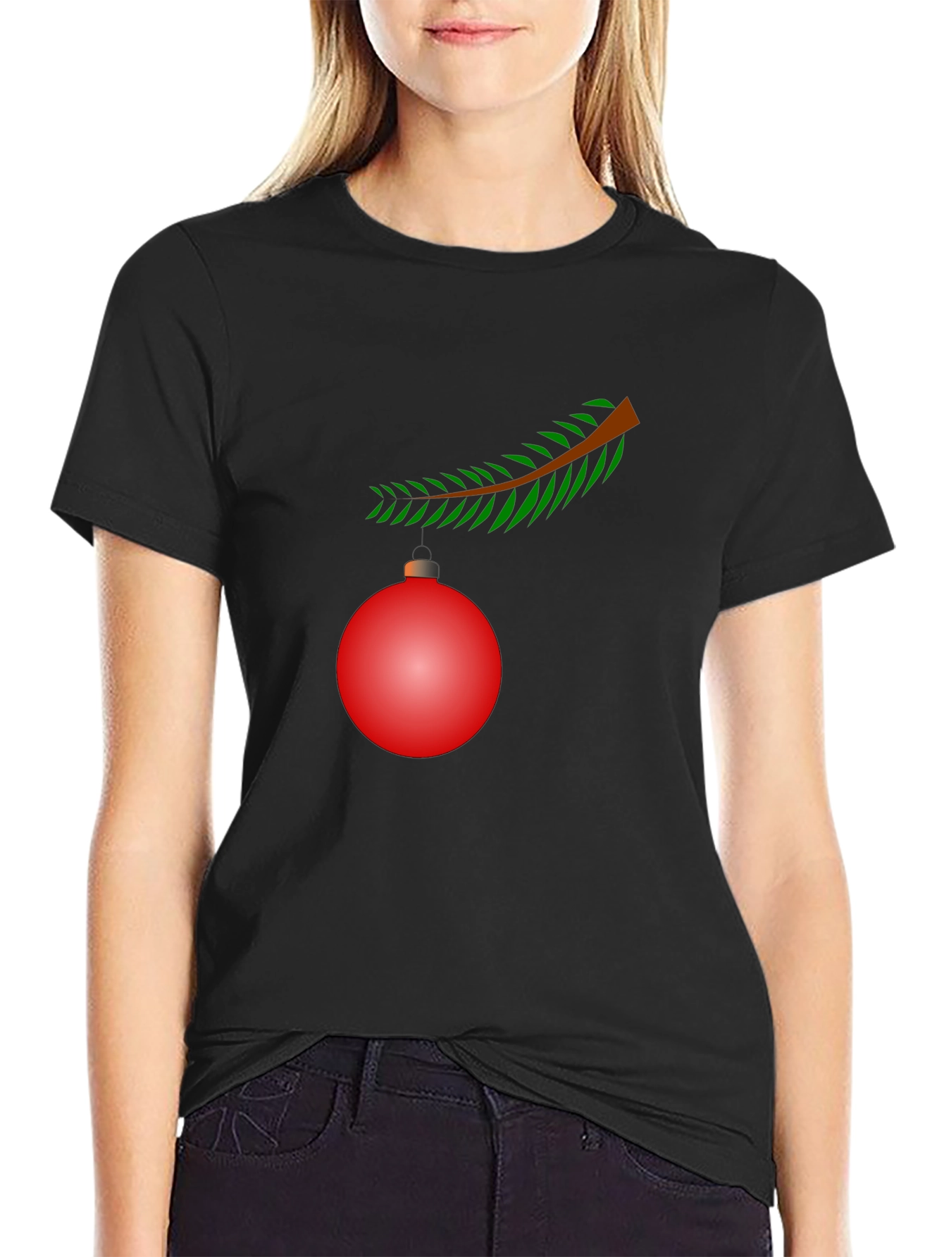 Festive Christmas Ornament Graphic Tee - Black