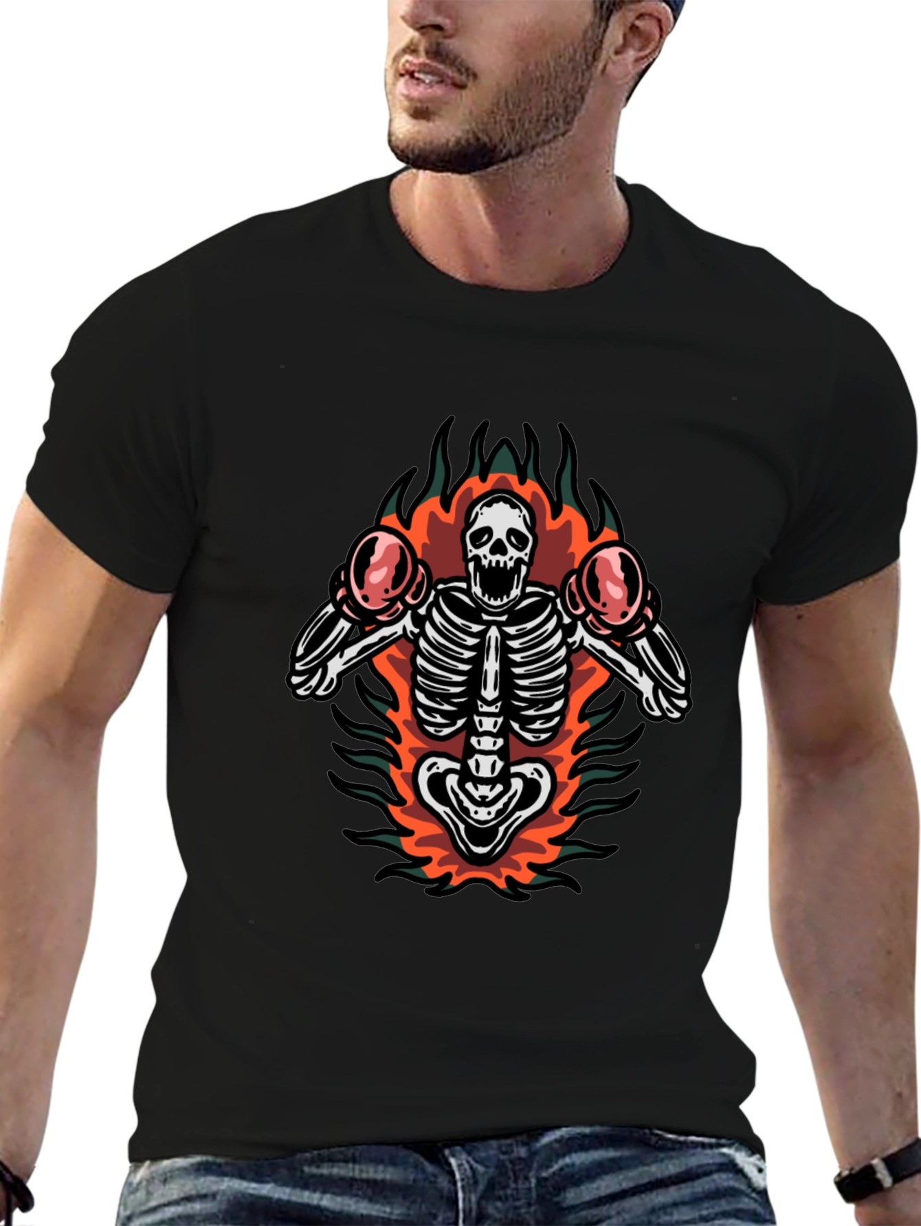 Skeleton Boxer T-Shirt - Black Graphic Tee