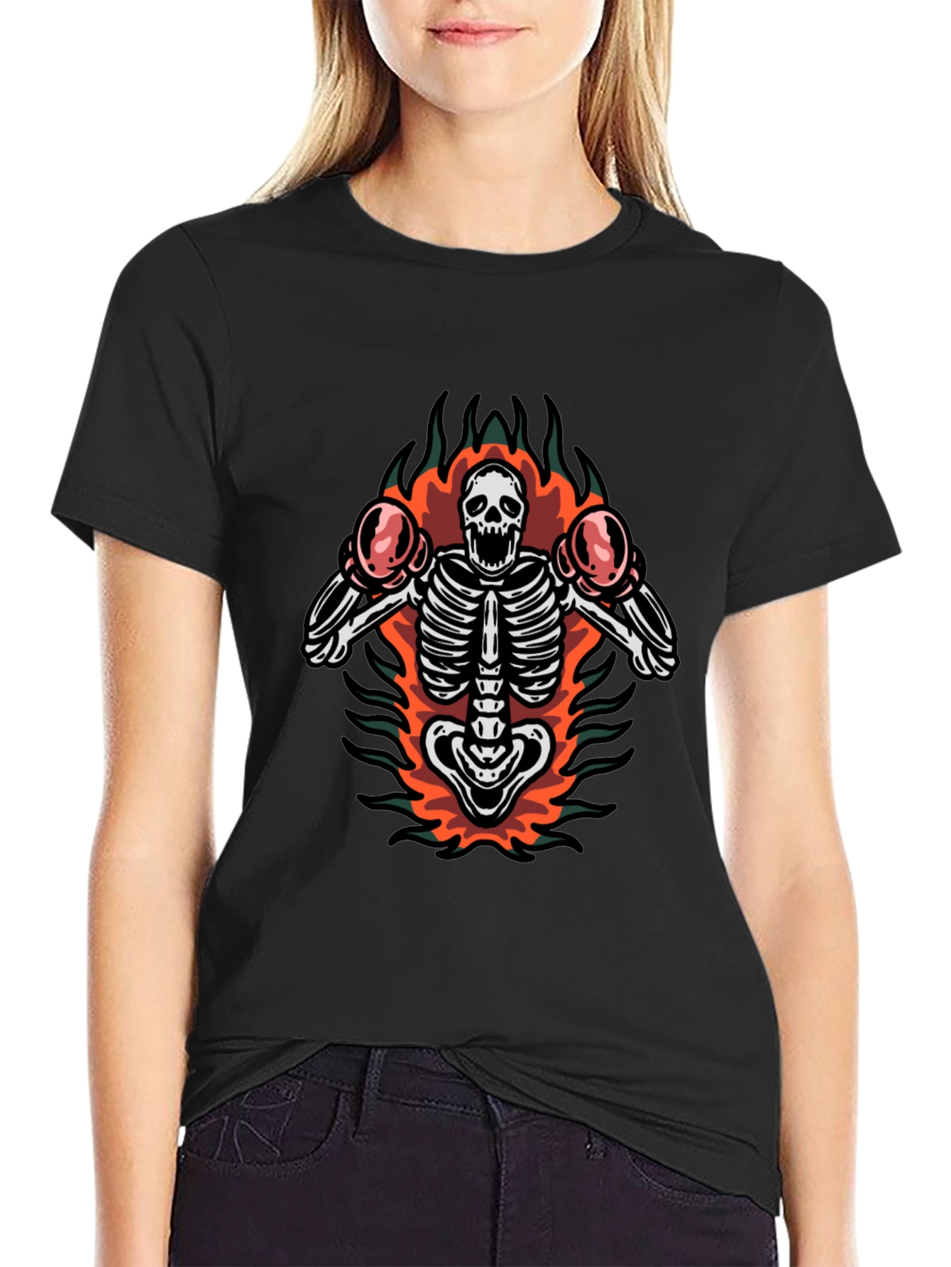 Skeleton Boxer T-Shirt - Black Graphic Tee