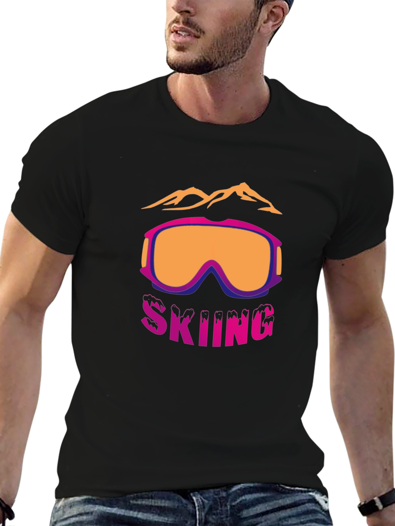 Skiing Graphic T-Shirt - Mountain & Goggles Design