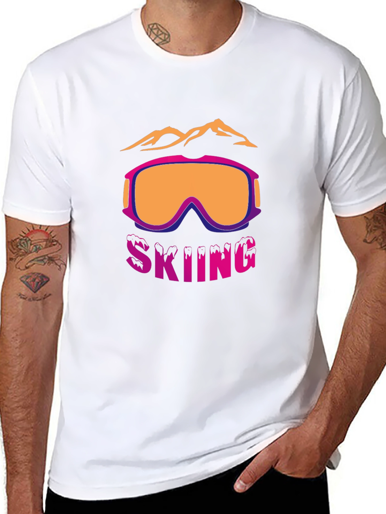 Skiing Graphic T-Shirt - Mountain & Goggles Design
